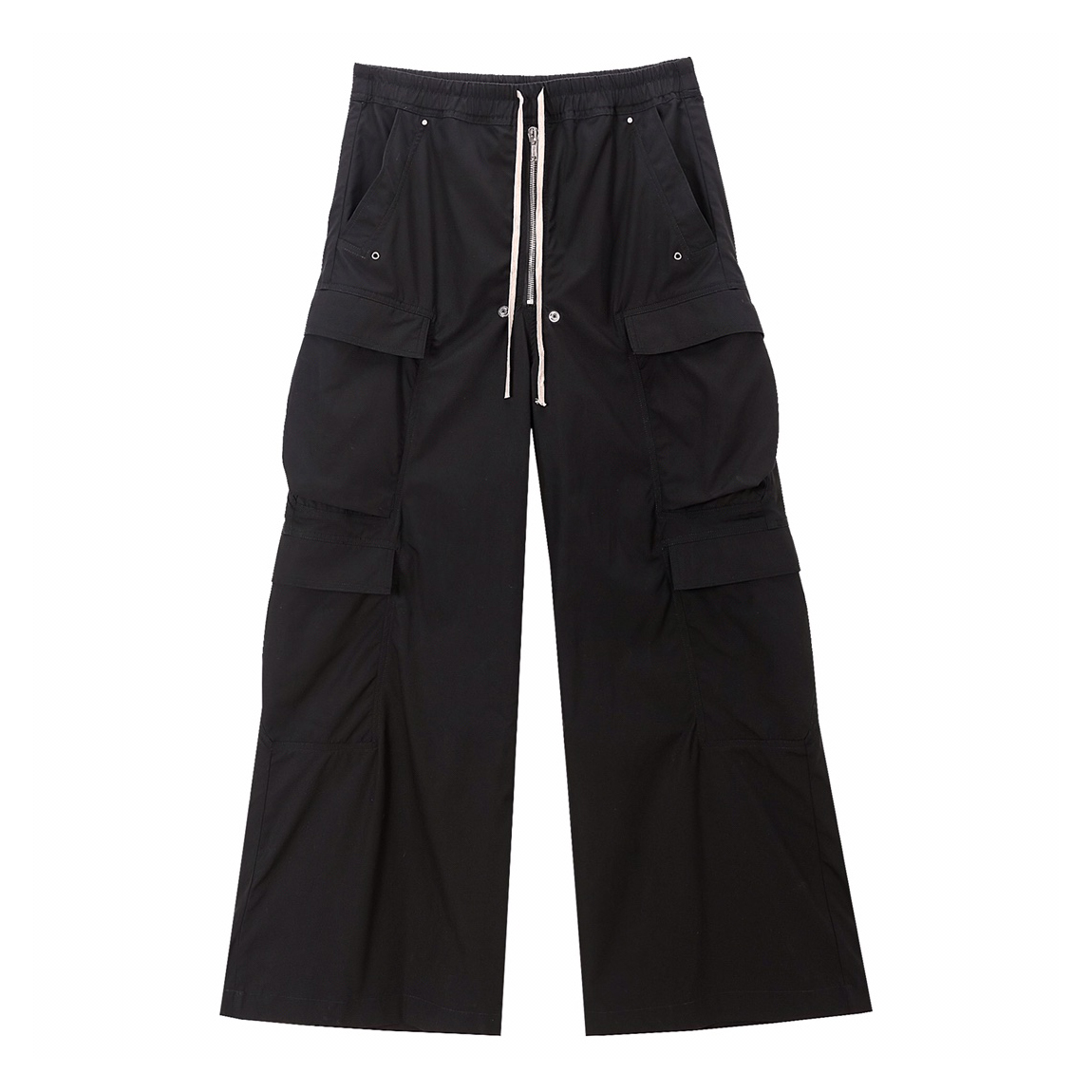 NIGO Rick Owens Men's Spring & Fall Black Multi-Pocket Drawstring Zipper Wide Leg Flared Pants #nigo72482