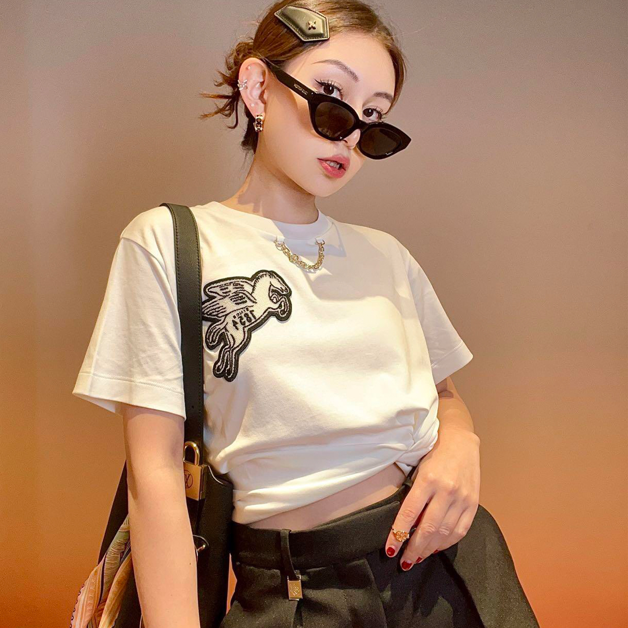 NIGO Louis Vuitton Men's Women's Spring Summer Chain Appliques Pattern Loose T-Shirt Round Neck Cotton Top Ngvp #nigo8866