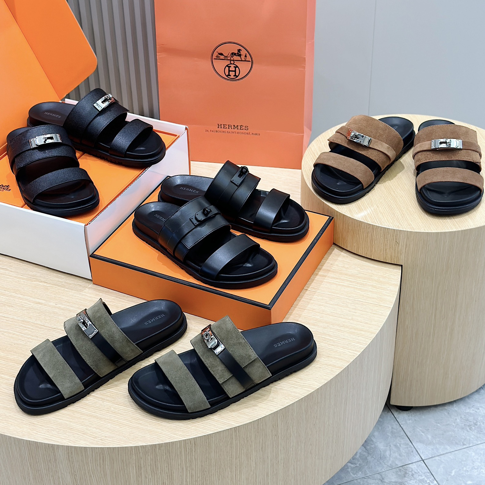 NIGO Hermes Jackson Men's Summer Solid Color Round Toe Open Toe Slippers Sandals Shoes #nigo72475