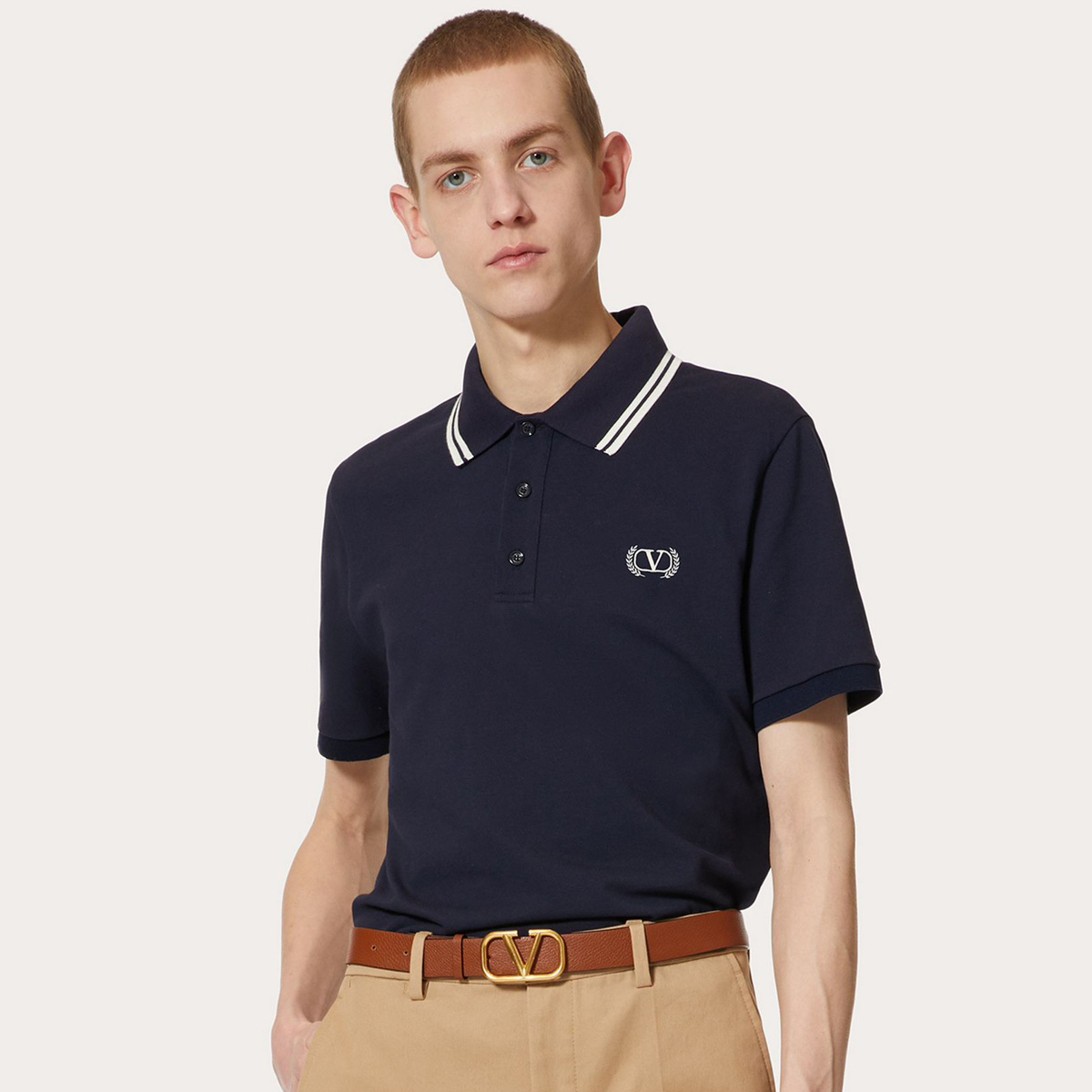 NIGO Valentino Men's Summer Navy Blue Stripe Detail Logo Embroidered Short Sleeve Polo Shirt T-Shirt #nigo72474