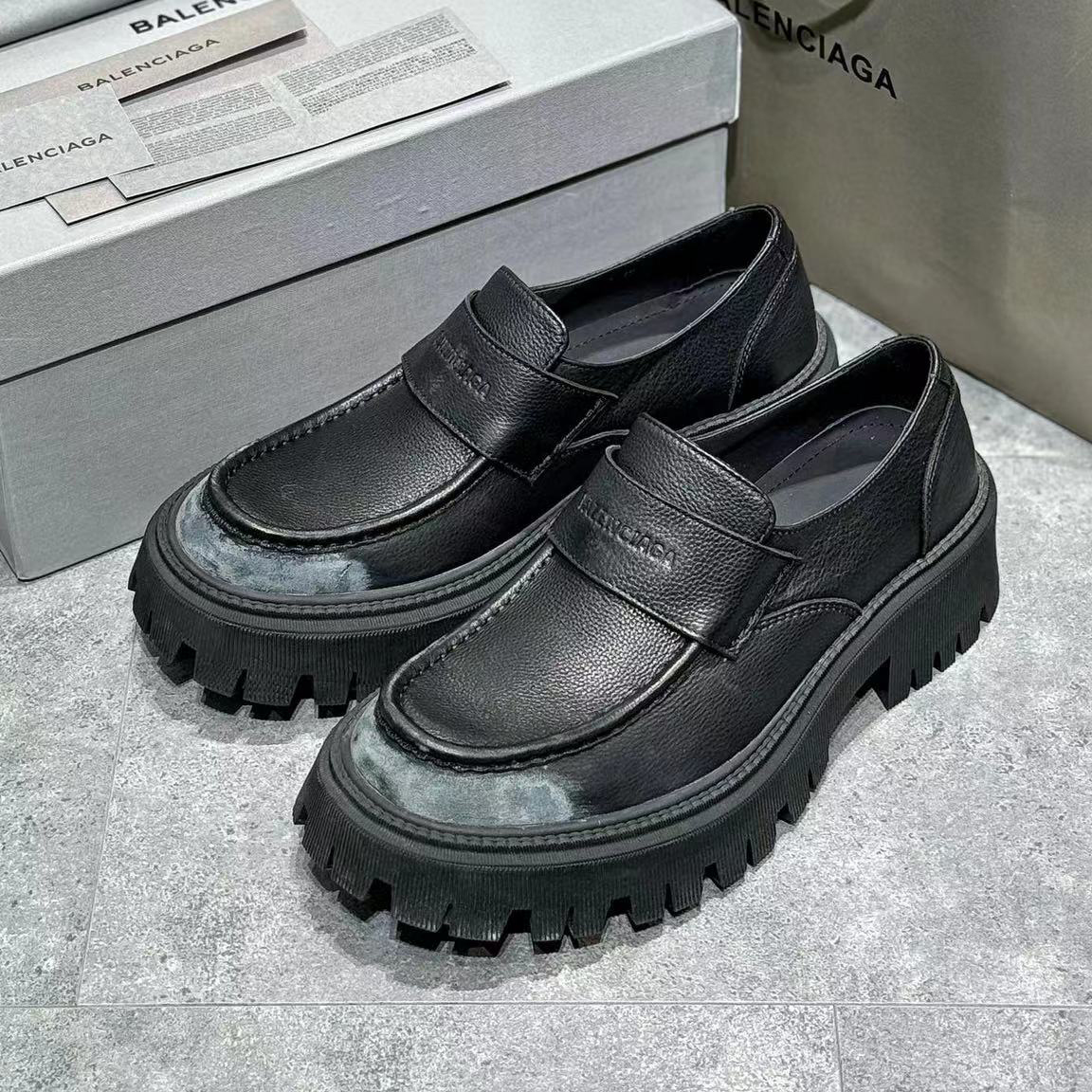 NIGO Balenciaga Tractor Men's Spring and Autumn Black Leather Fashion Round Head Thick Bottom Loafers Shoes #nigo72486
