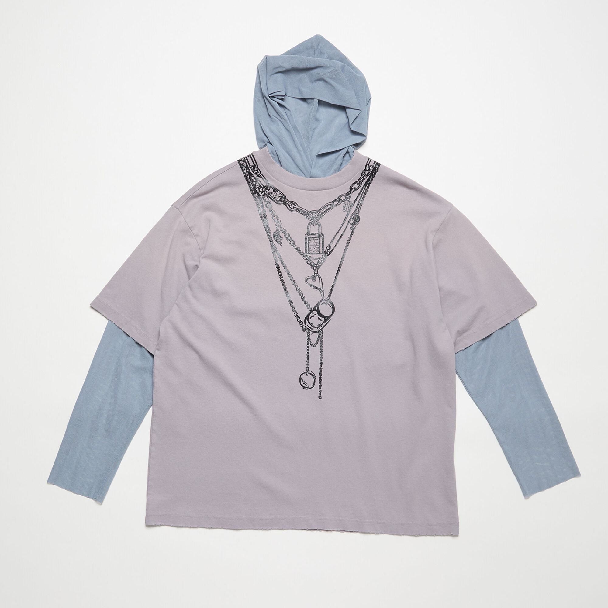 NIGO Acne Studios Men's Summer Necklace Printed Layered Mesh Fabric Patchwork Hooded Long Sleeve Solid Color T-Shirt Ngvp #nigo8839