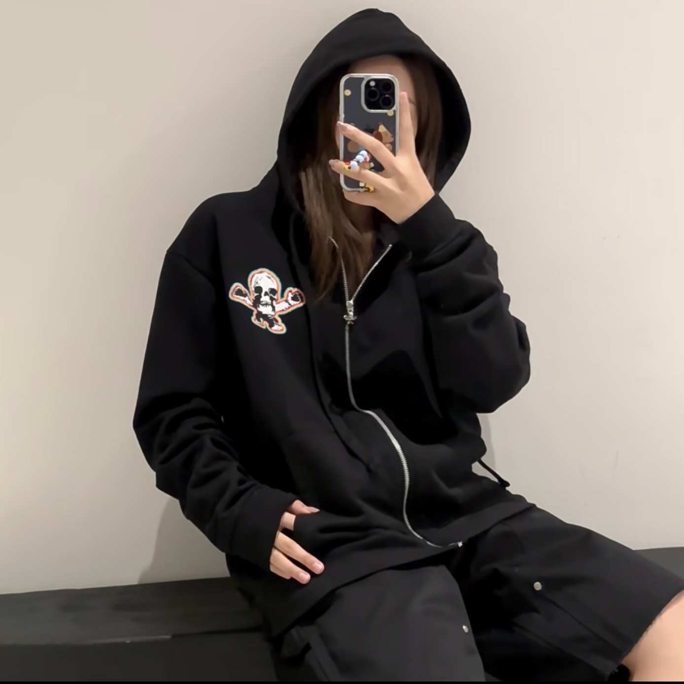 NIGO Chrome Hearts Men's Spring and Fall Black Logo Printed Zipper Long Sleeve Hooded Jacket #nigo72488