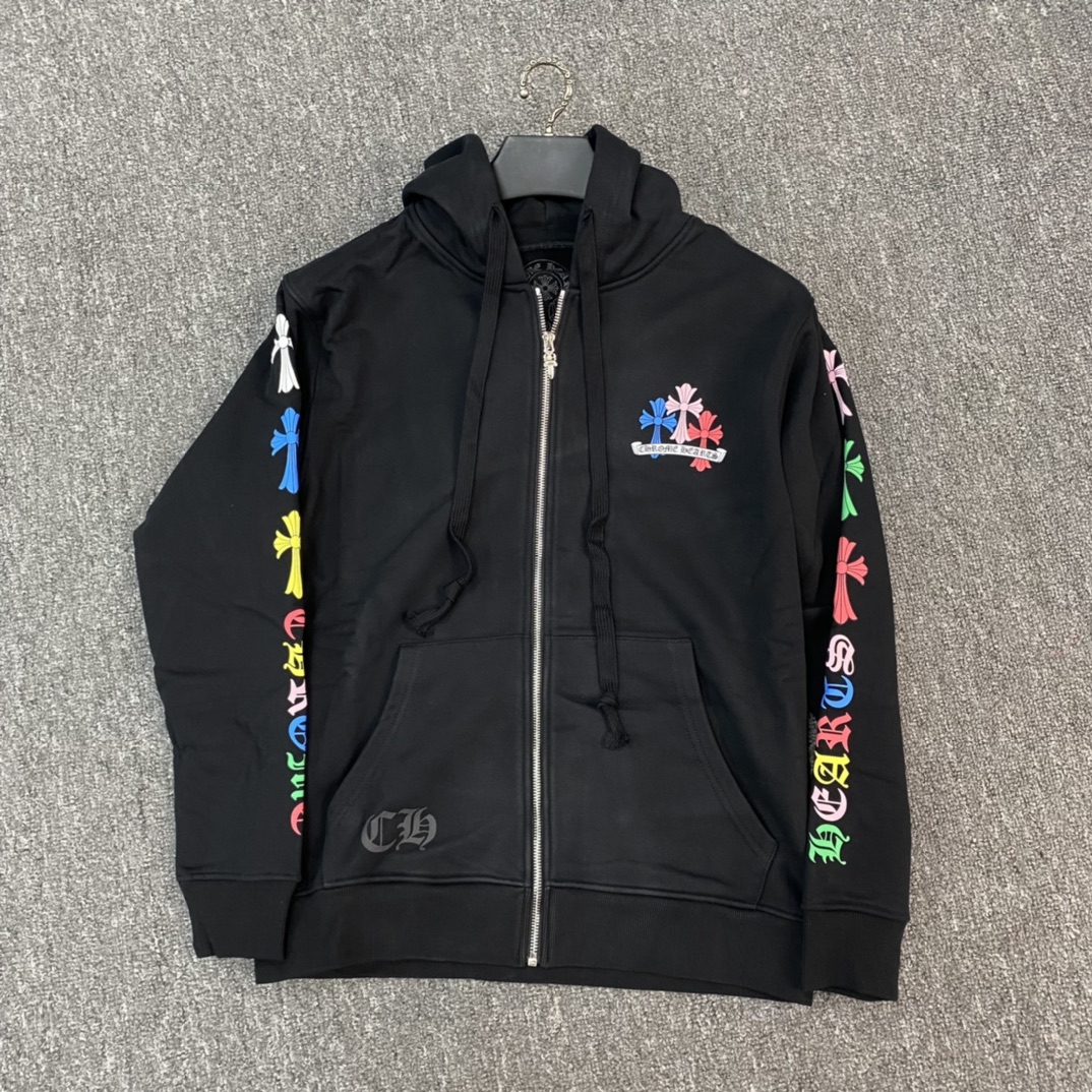 NIGO Chrome Hearts Men's Spring and Fall Black Logo Printed Zipper Long Sleeve Hooded Jacket #nigo72485