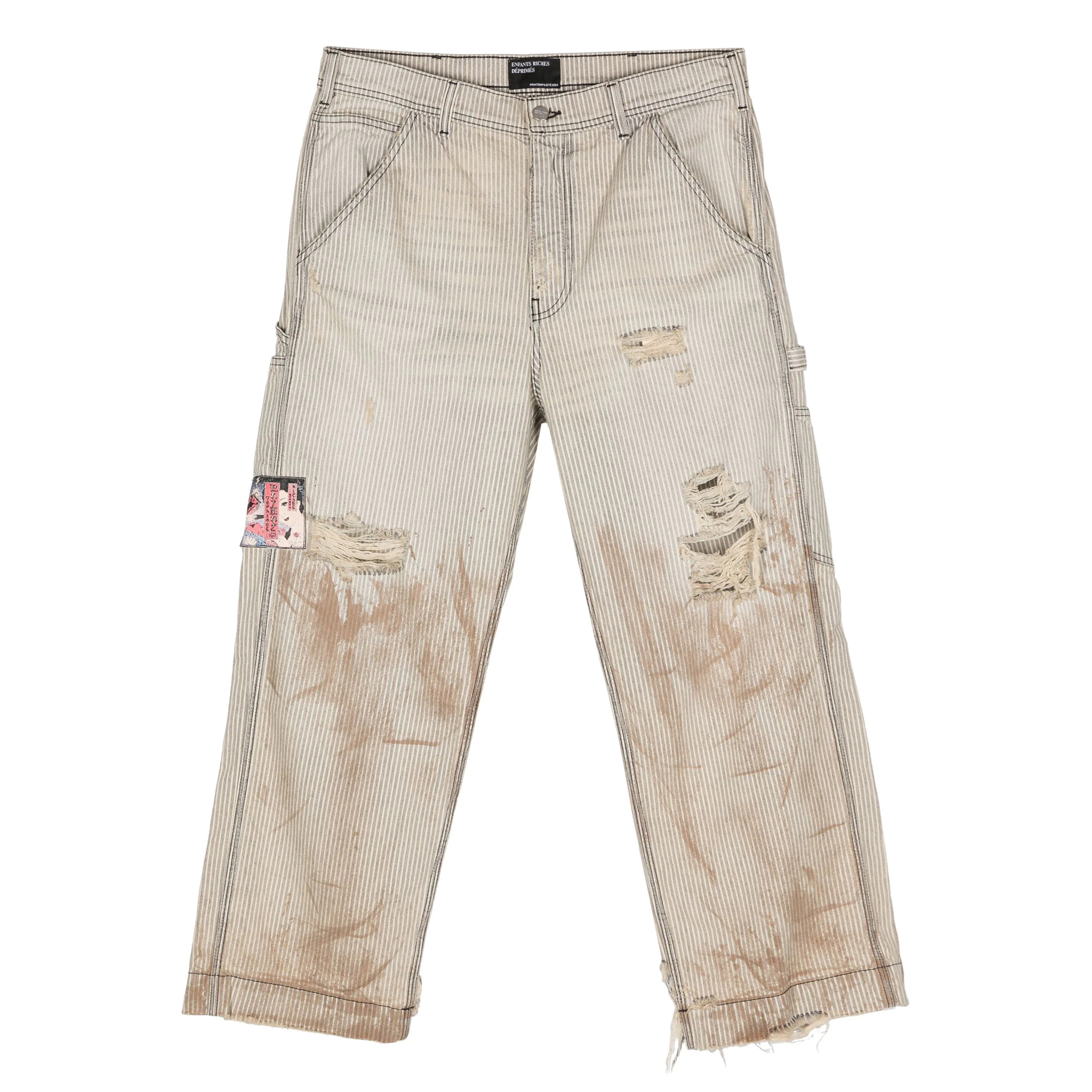 NIGO Enfants Riches Deprimes Men's Women's Four Seasons Solid Colour Logo Patch Aged Destroyed Stripe Workwear Trousers Straight Leg Casual Denim Pants Ngvp #nigo8844