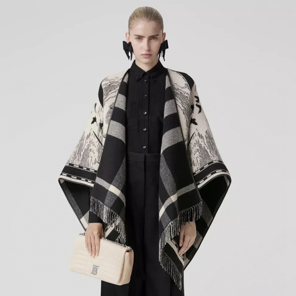 NIGO Women's Reversible Swan Kingdom Jacquard Cashmere Shawl Poncho #nigo72513