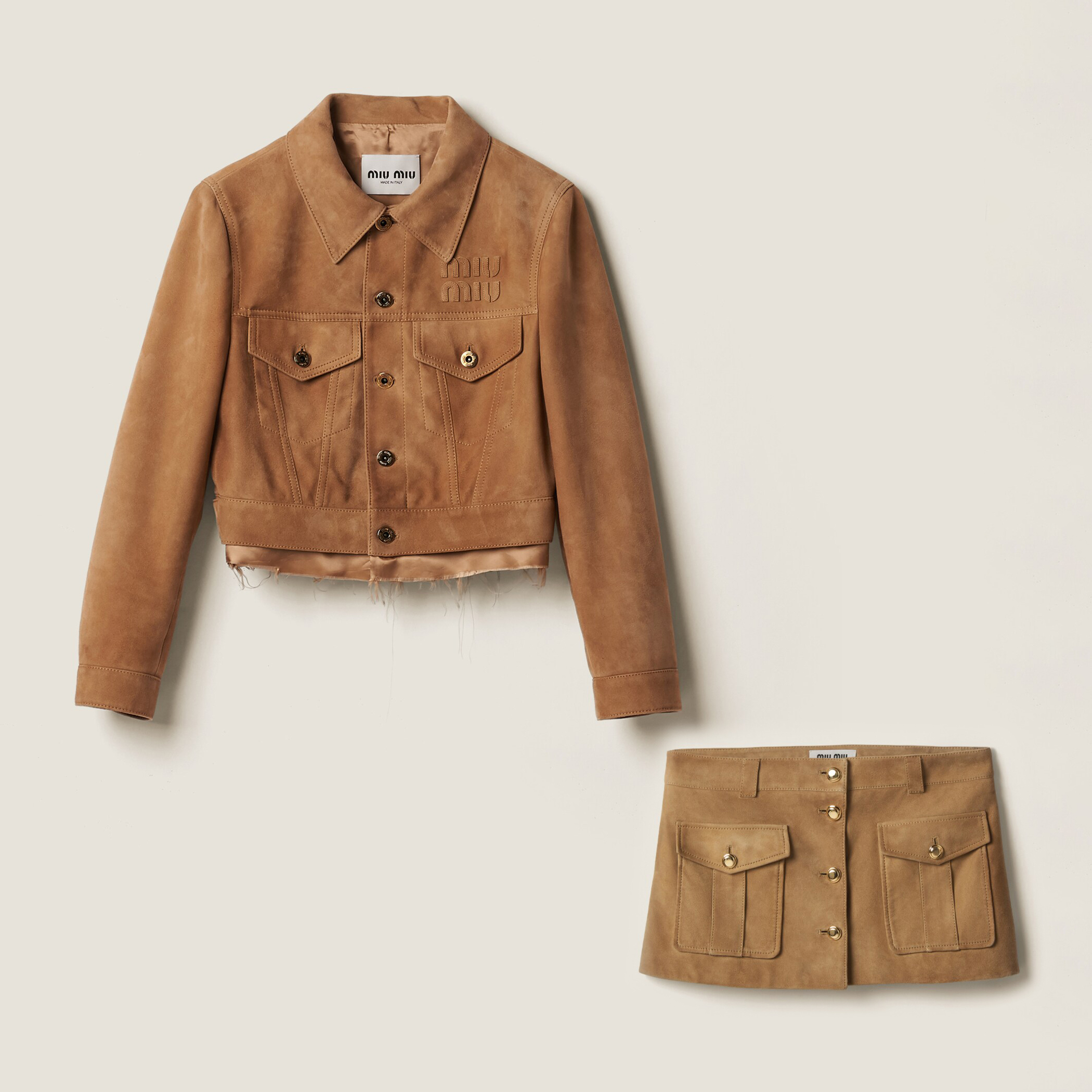 NIGO MiuMiu Women's Spring and Autumn Letter Printed Lapel Suede Single Breasted Long Sleeve Jacket Short Skirt Set Suit #nigo72519