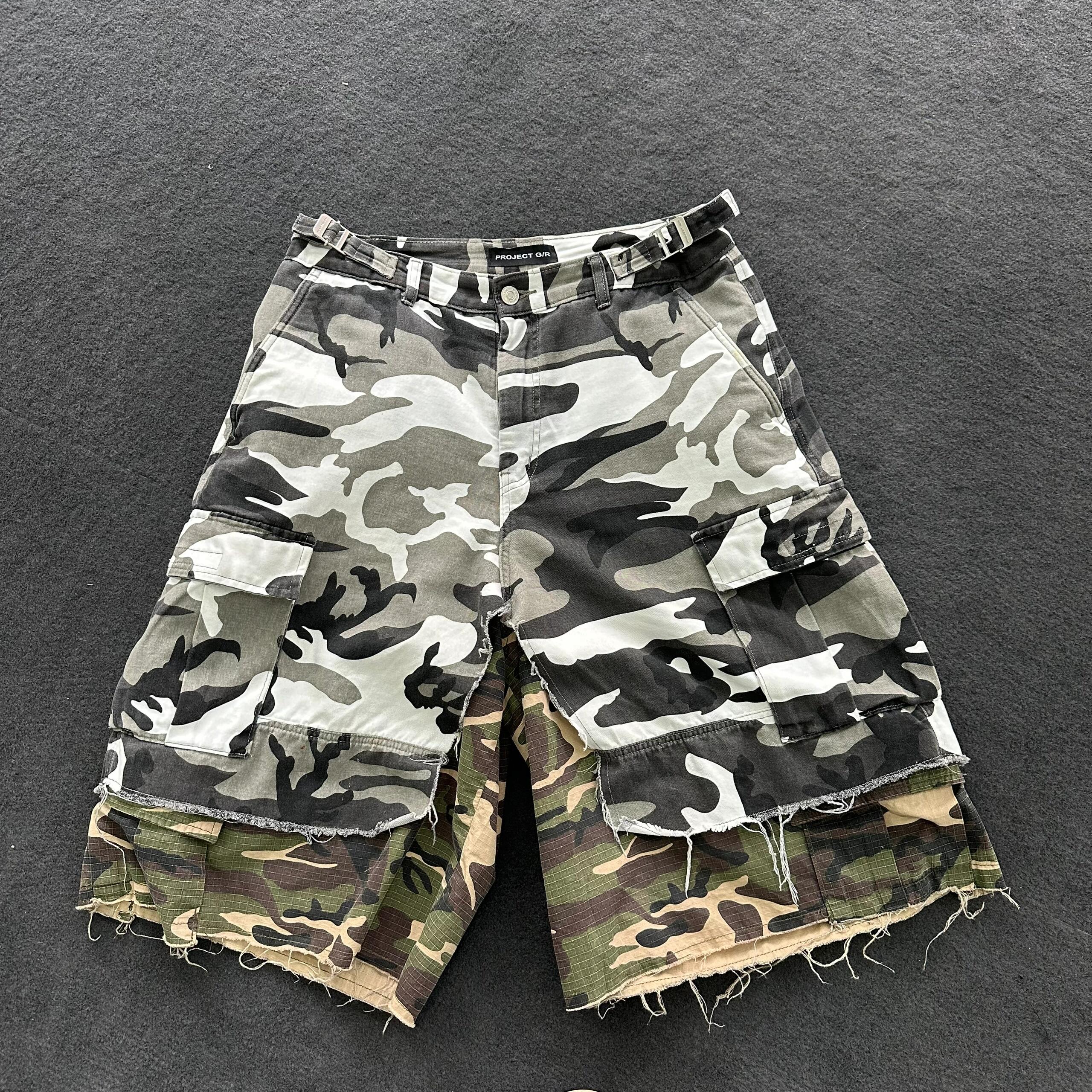 NIGO GRAILZ Project G/R Men's And Women's Summer Silhouette Camouflage Work Pants Loose Straight Wide-leg Splicing Seven-minute Shorts Trend Pants Ngvp #nigo8873