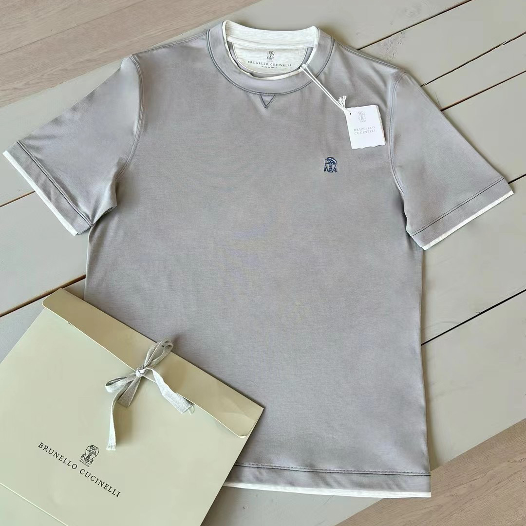 NIGO Brunello Cucinelli Men's Summer Solid Color Round Neck Cotton Short Sleeve T-Shirt #nigo72517