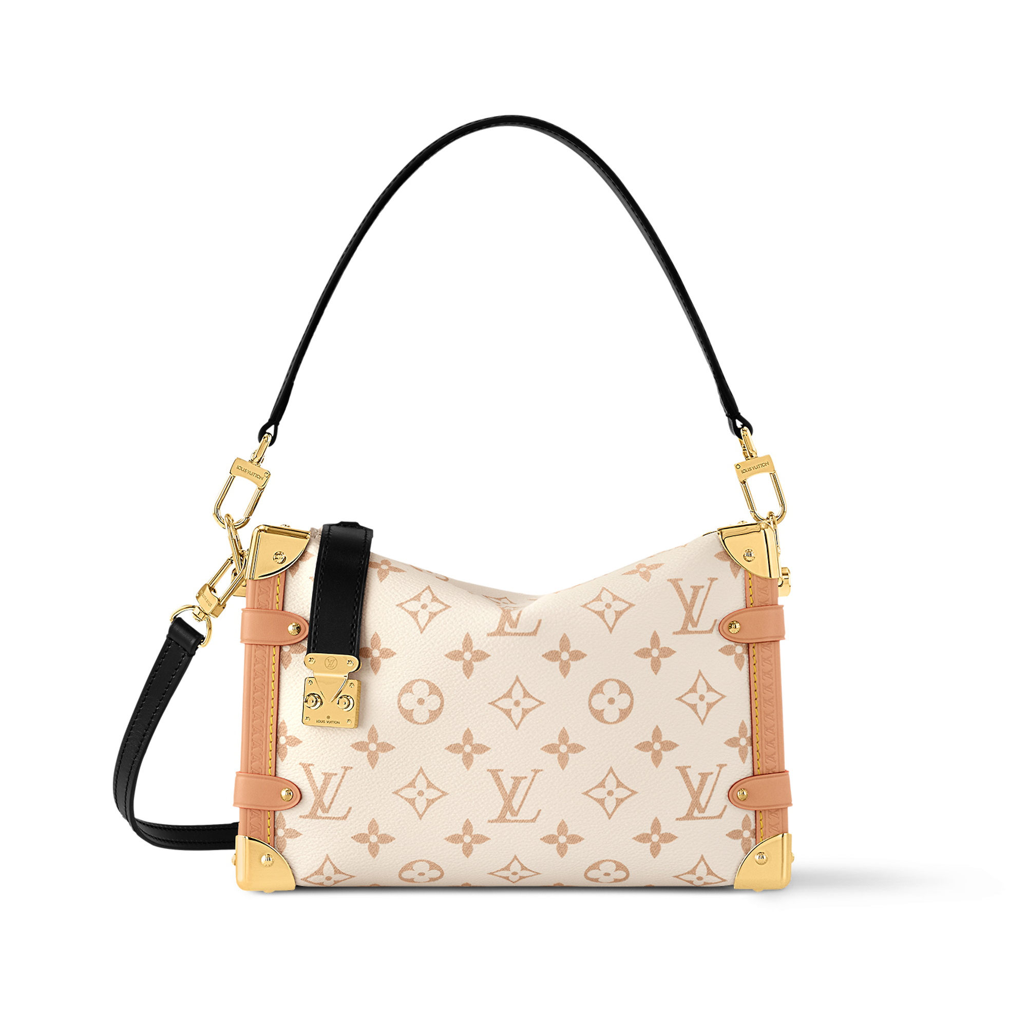 NIGO Side Trunk Louis Vuitton Women's Beige Removable Adjustable Shoulder Strap S Lock Zipper Closure Canvas Spell Leather Handbag Shoulder Slanting Bag #nigo72524