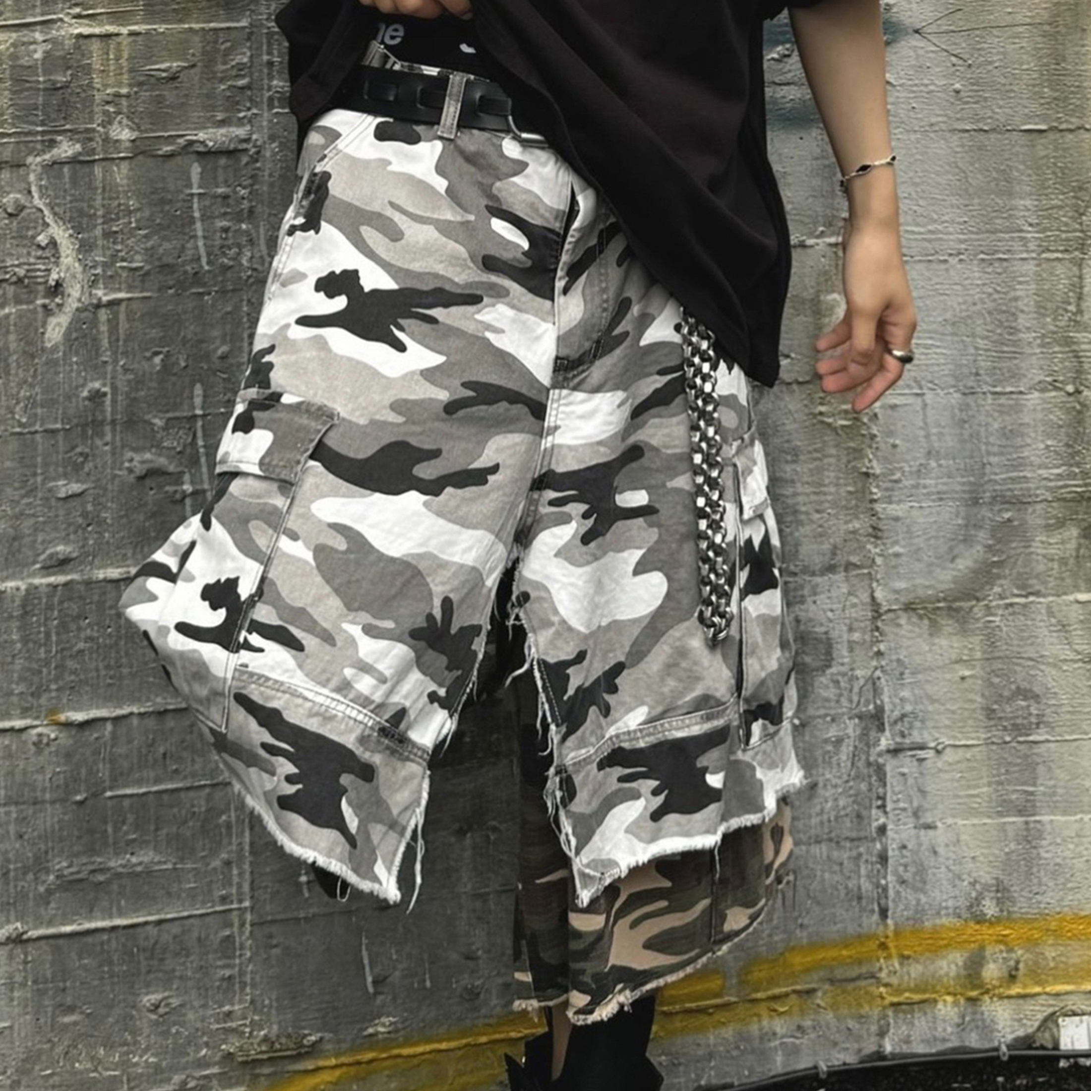 NIGO GRAILZ Project G/R Men's And Women's Summer Silhouette Camouflage Work Pants Loose Straight Wide-leg Splicing Seven-minute Shorts Trend Pants Ngvp #nigo8873