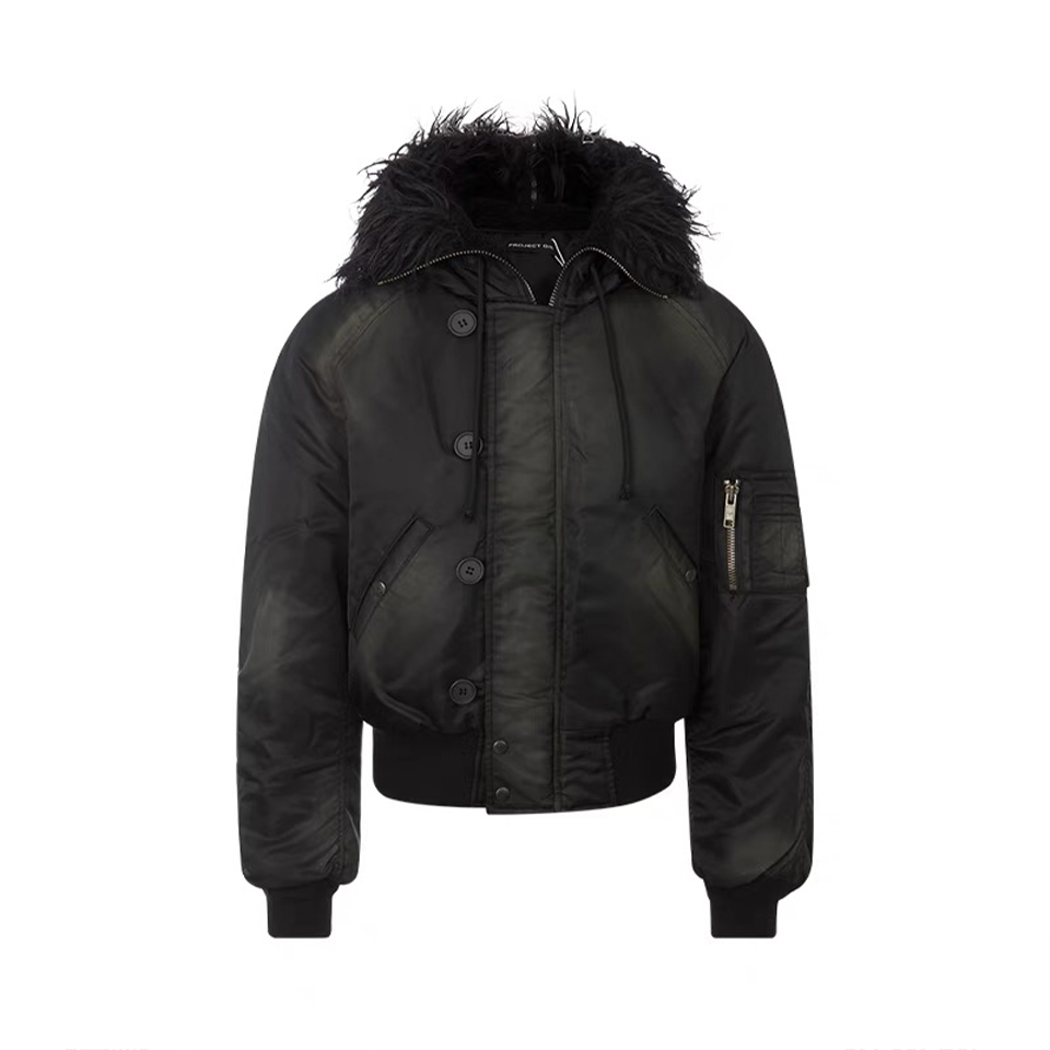 NIGO GRAILZ Men's Spring And Autumn Solid Color Washed Do Old Zipper Retro Style Hair Collar Hooded Flight Jacket Coat Ngvp #nigo8846