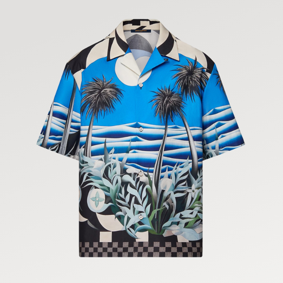 NIGO Louis Vuitton Men's Summer Solid Color Scenic Print Short Sleeve Cotton Loose Shirt Floral Print Elastic Waist Casual Shorts #nigo71383