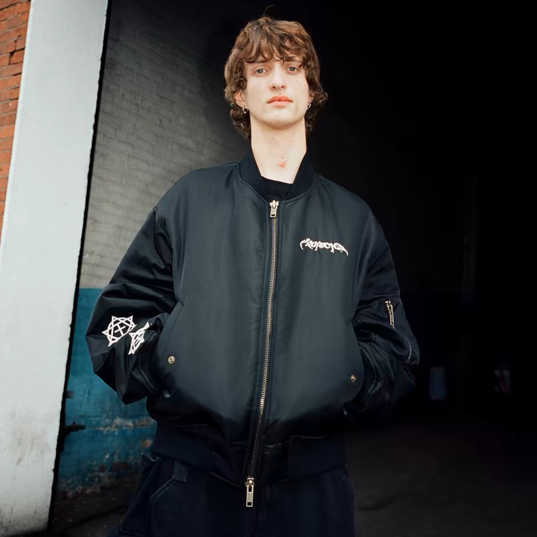 NIGO GRAILZ Men's Spring and Autumn Sanskrit Embroidery Zipper Flight Coat Solid Color Long Sleeve Fitted Loose Jacket Ngvp #nigo8851