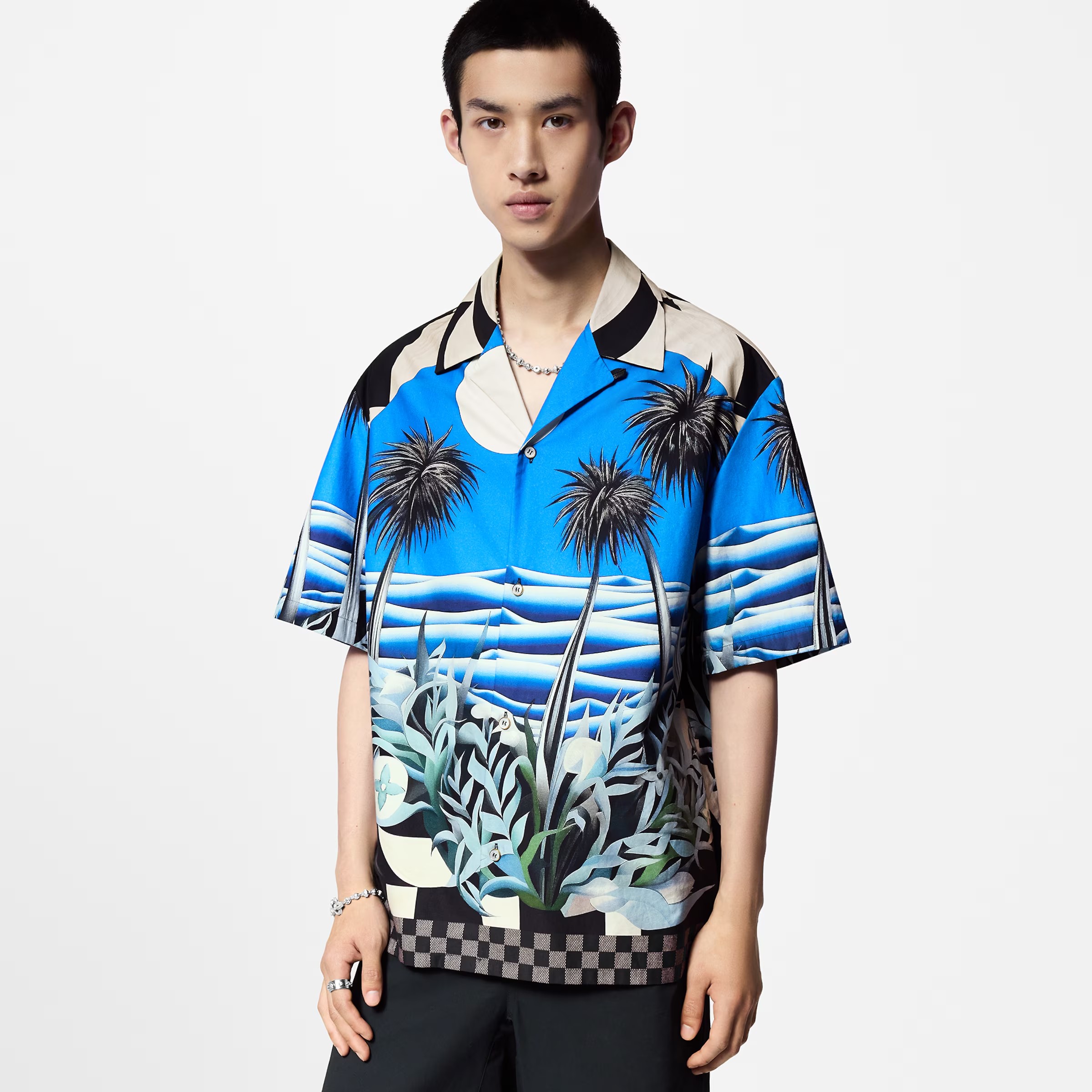 NIGO Louis Vuitton Men's Summer Solid Color Scenic Print Short Sleeve Cotton Loose Shirt Floral Print Elastic Waist Casual Shorts #nigo71383