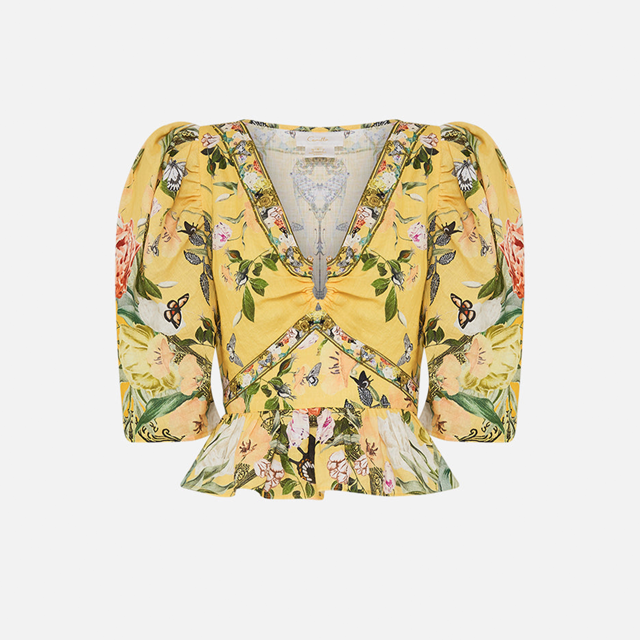 NIGO Camilla Women's Summer Printed V-neck Rhinestone Decoration Linen T-Shirt Top Loose Long Sleeve Casual Shorts Suit Set Ngvp #nigo8875