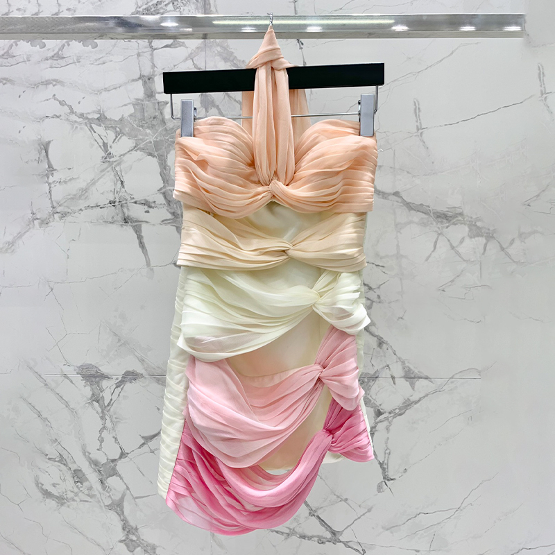 NIGO Saint Laurent Women's Summer Fashion Sexy Color Blocking Hollow Pleated Sleeveless Dresses Ngvp #nigo8857