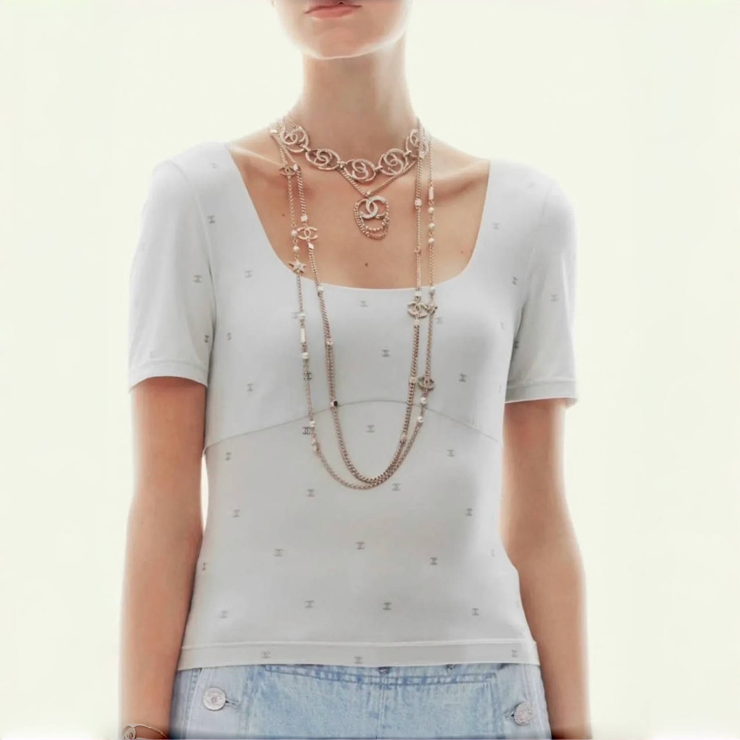 NIGO Chanel Women's Summer Gray Logo Printed Square Neck Cotton Short Sleeve T-Shirt Top #nigo72533