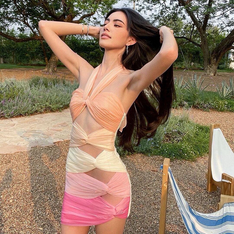 NIGO Saint Laurent Women's Summer Fashion Sexy Color Blocking Hollow Pleated Sleeveless Dresses Ngvp #nigo8857