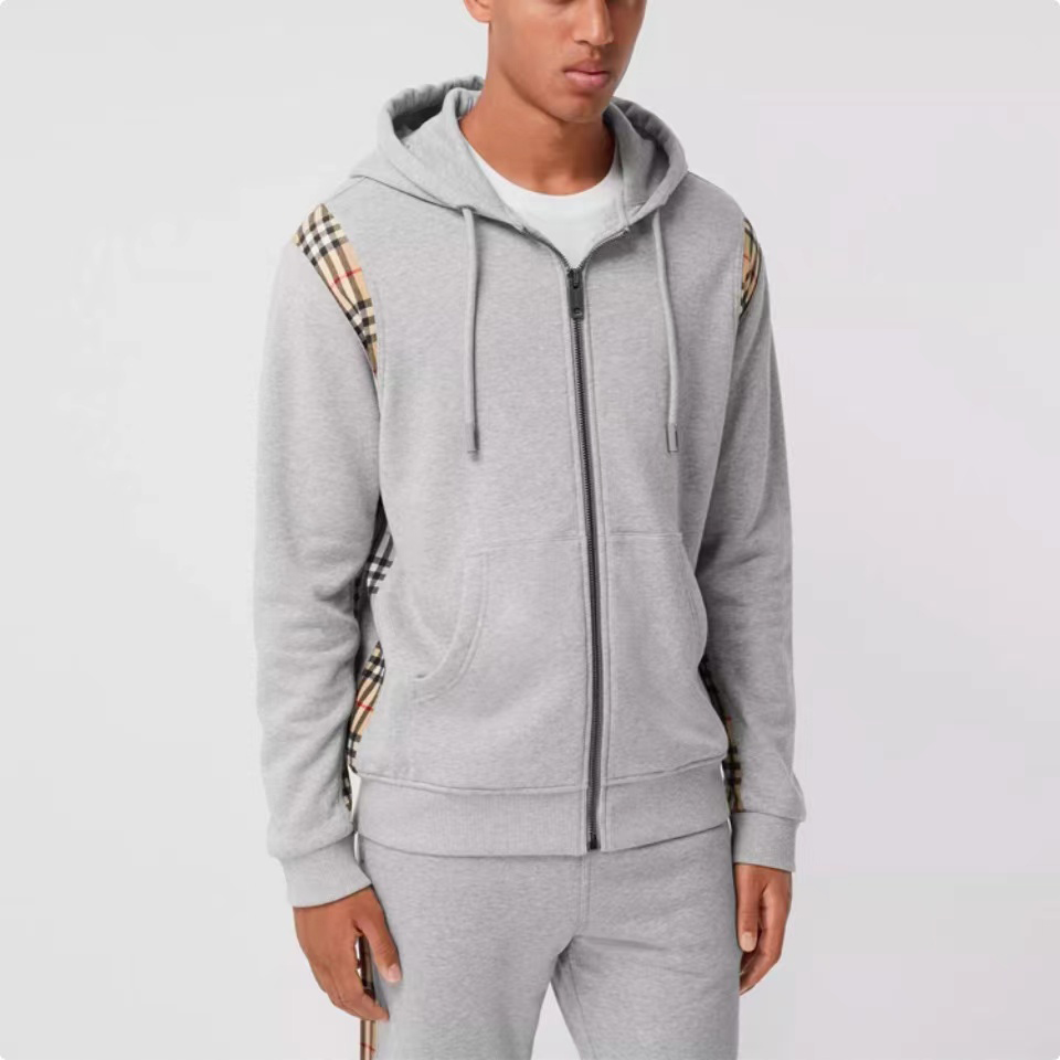 NIGO Burberry Men's Spring and Autumn Plaid Crop Solid Color Hooded Zipper Jacket #nigo72528