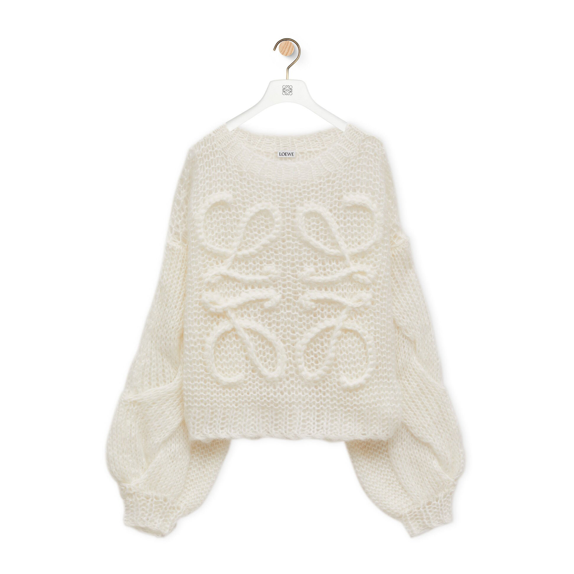 NIGO Loewe Women's Spring and Autumn White Round Neck Sheer Knit Printed Loose Long Sleeve Sweater #nigo72546