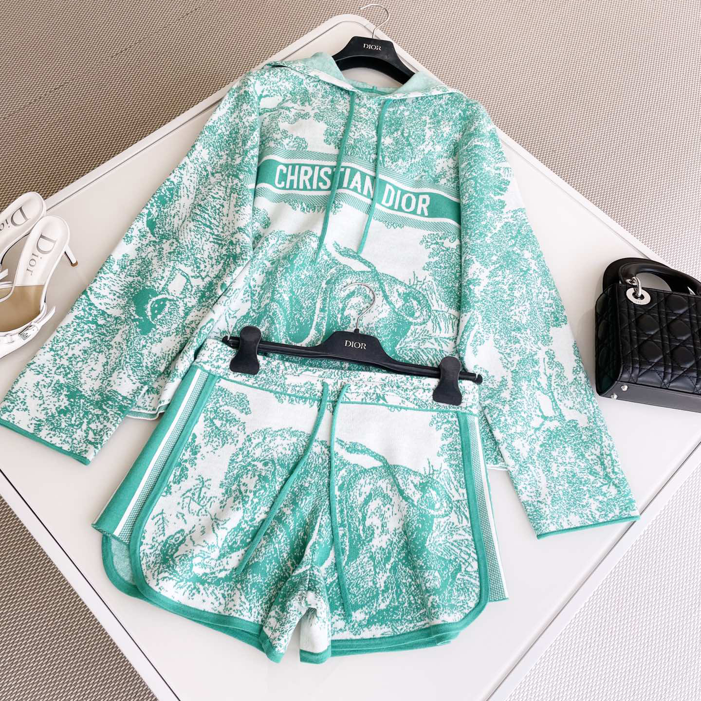 NIGO Dior Women's Summer Striped Shorts Loose Hooded Long Sleeve Sweatshirt Straight Casual Shorts Set Suit #nigo72541