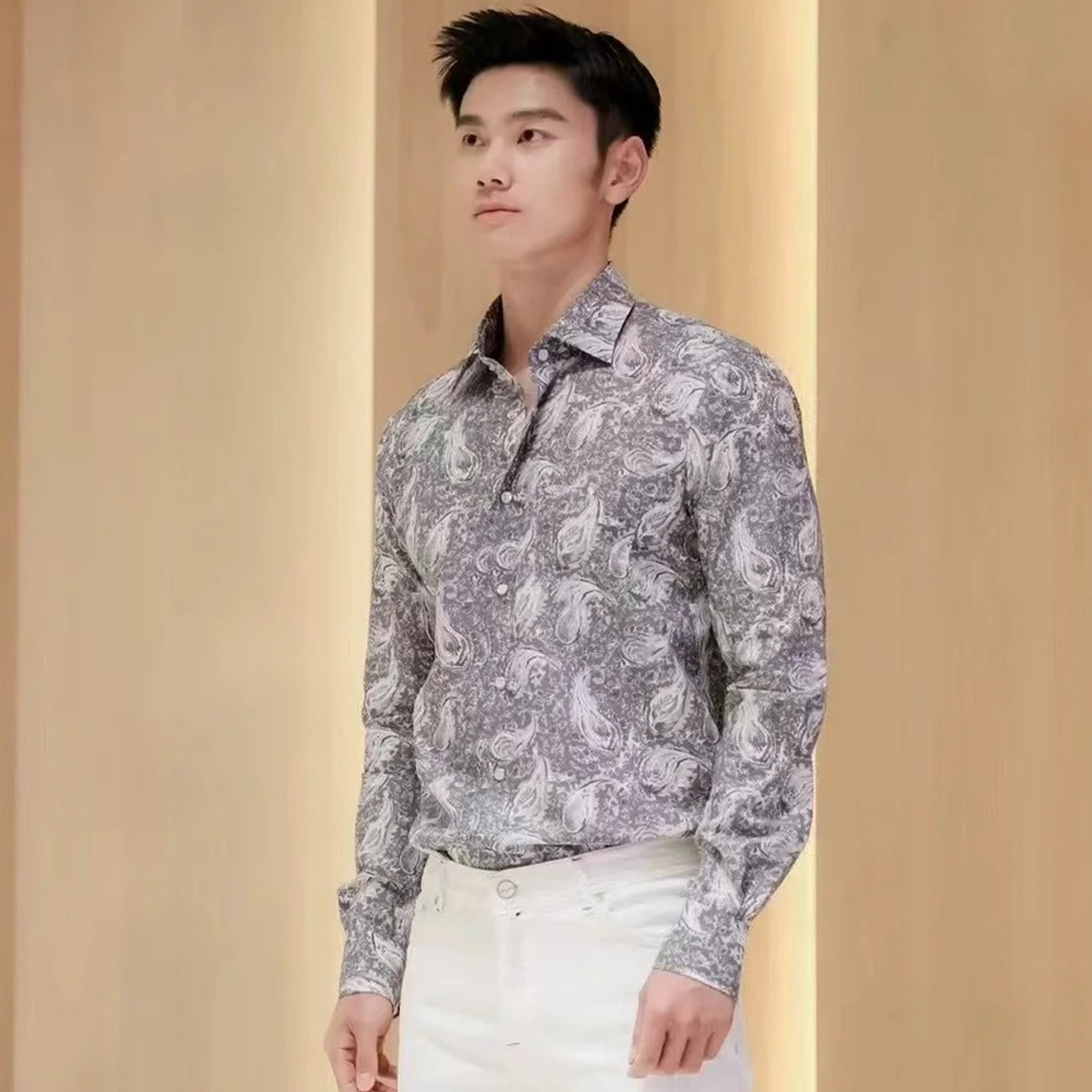 NIGO Kiton Men's Spring And Autumn Retro Printed Shirt Long Sleeve Lapel Button Fashion Casual Shirt Ngvp #nigo8882