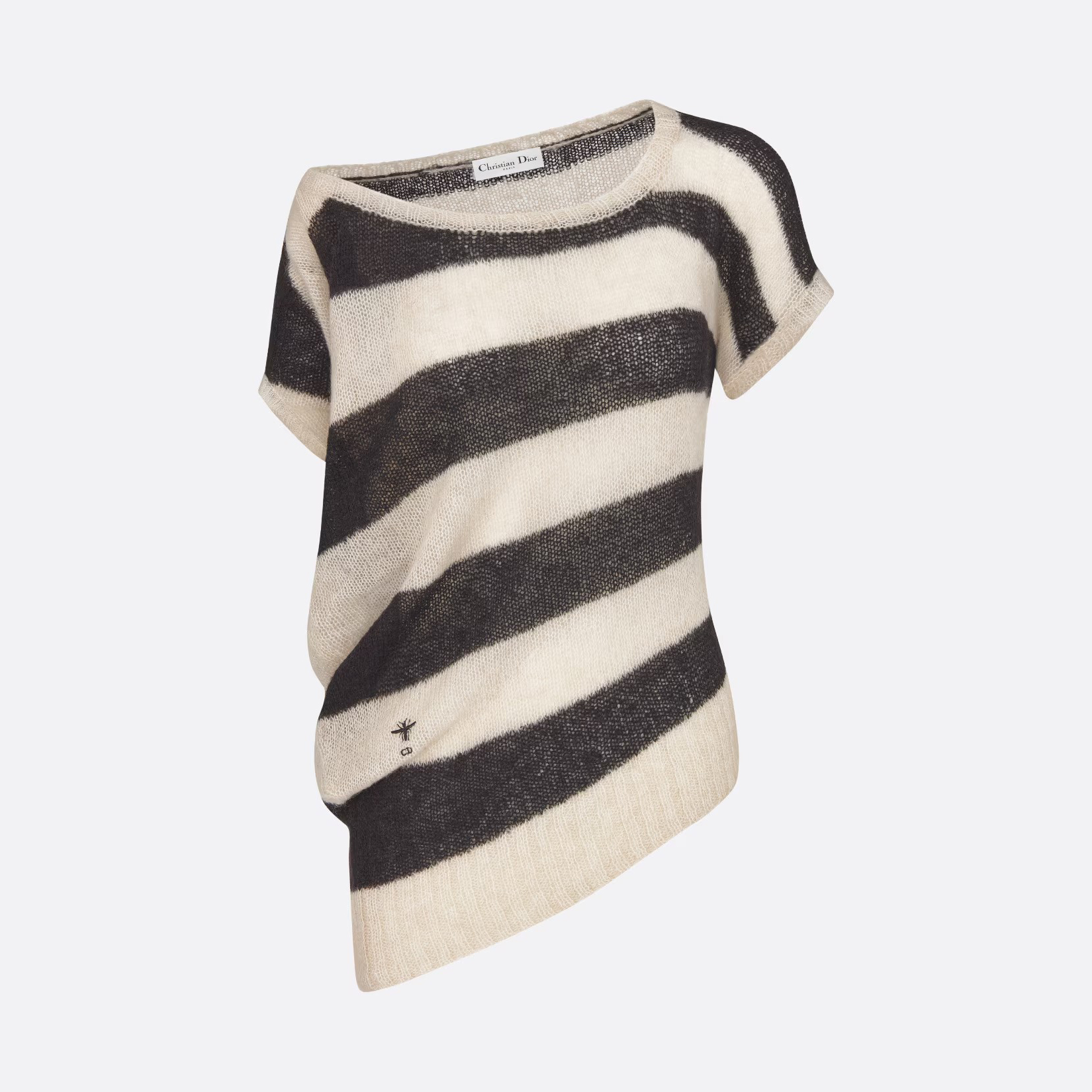 NIGO Dior Women's Summer Striped Asymmetric Cashmere Loose Short Sleeve Sweater T-Shirt #nigo72549