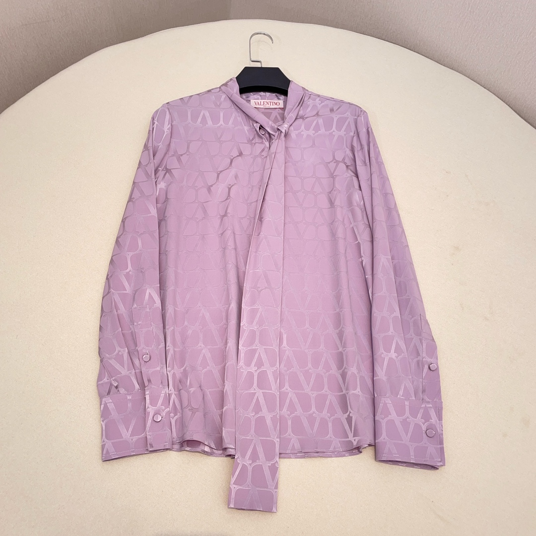 NIGO Valentino Women's Summer Dark Print Silk Fabric Tie Long Sleeve Shirt #nigo72554