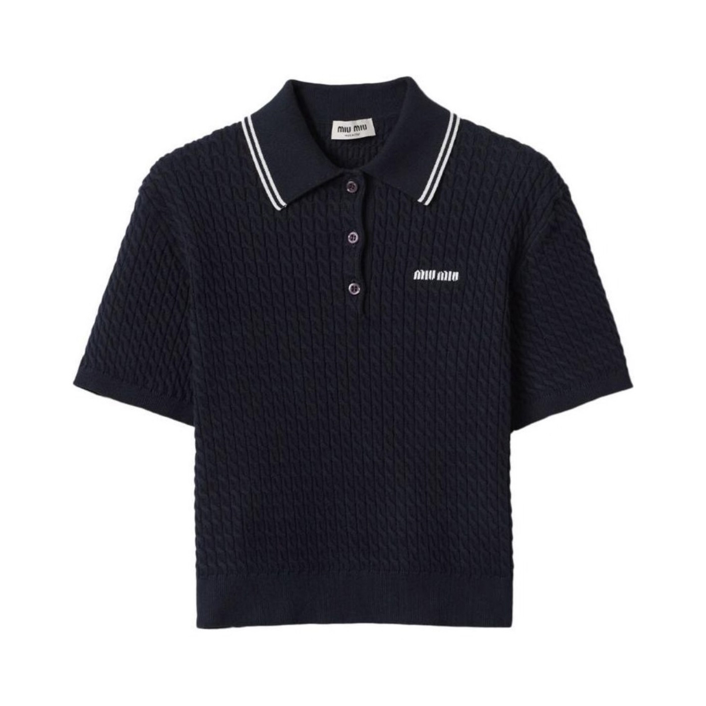 NIGO MiuMiu Women's Summer Dark Blue Letter Logo Embroidery Cotton Straight Short Sleeve Polo Shirt T-Shirt #nigo72548