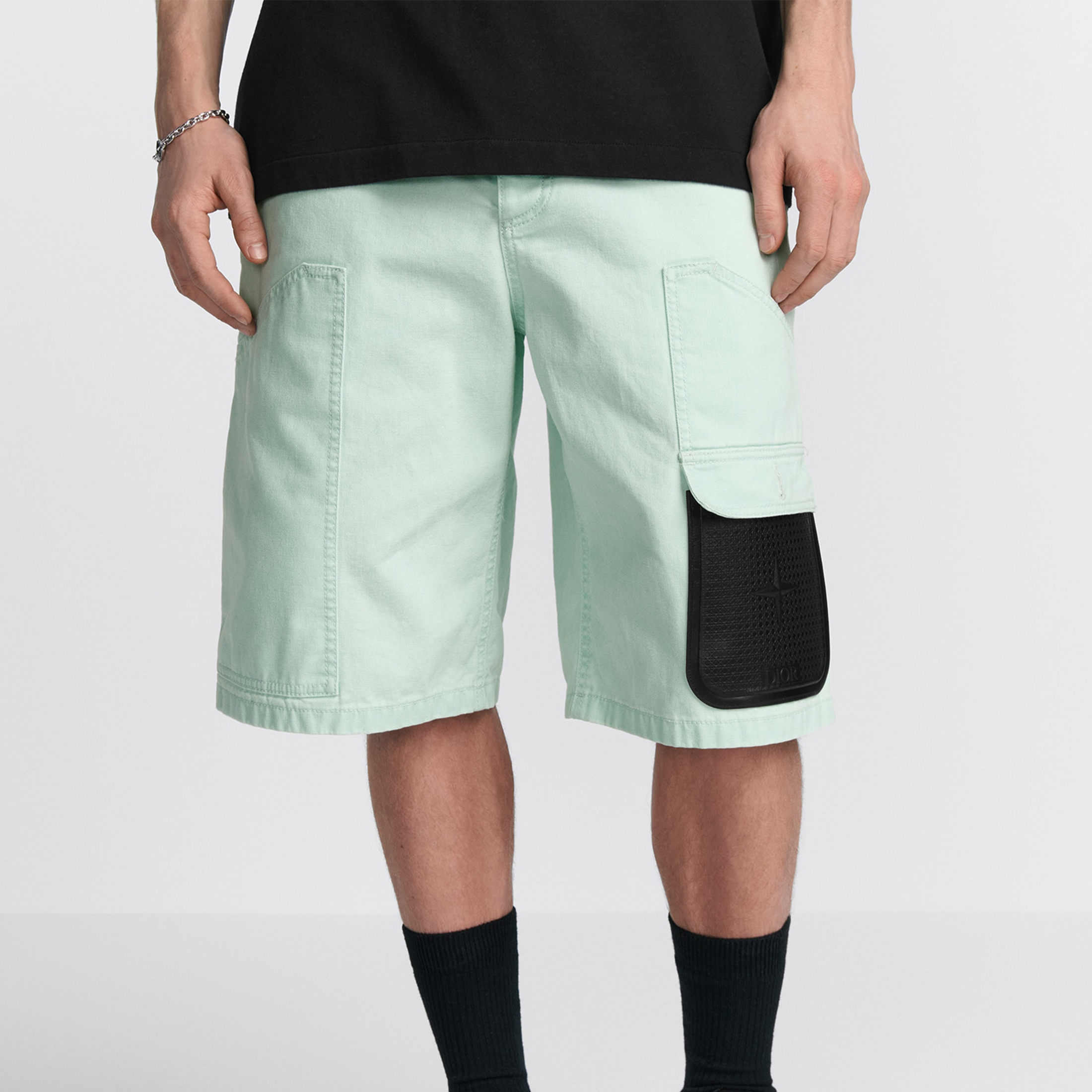 NIGO Dior And Stone Island Bermuda Men's Fashion Trend High Street Cotton Pocket Casual Shorts Black Jeans Ngvp #nigo8913
