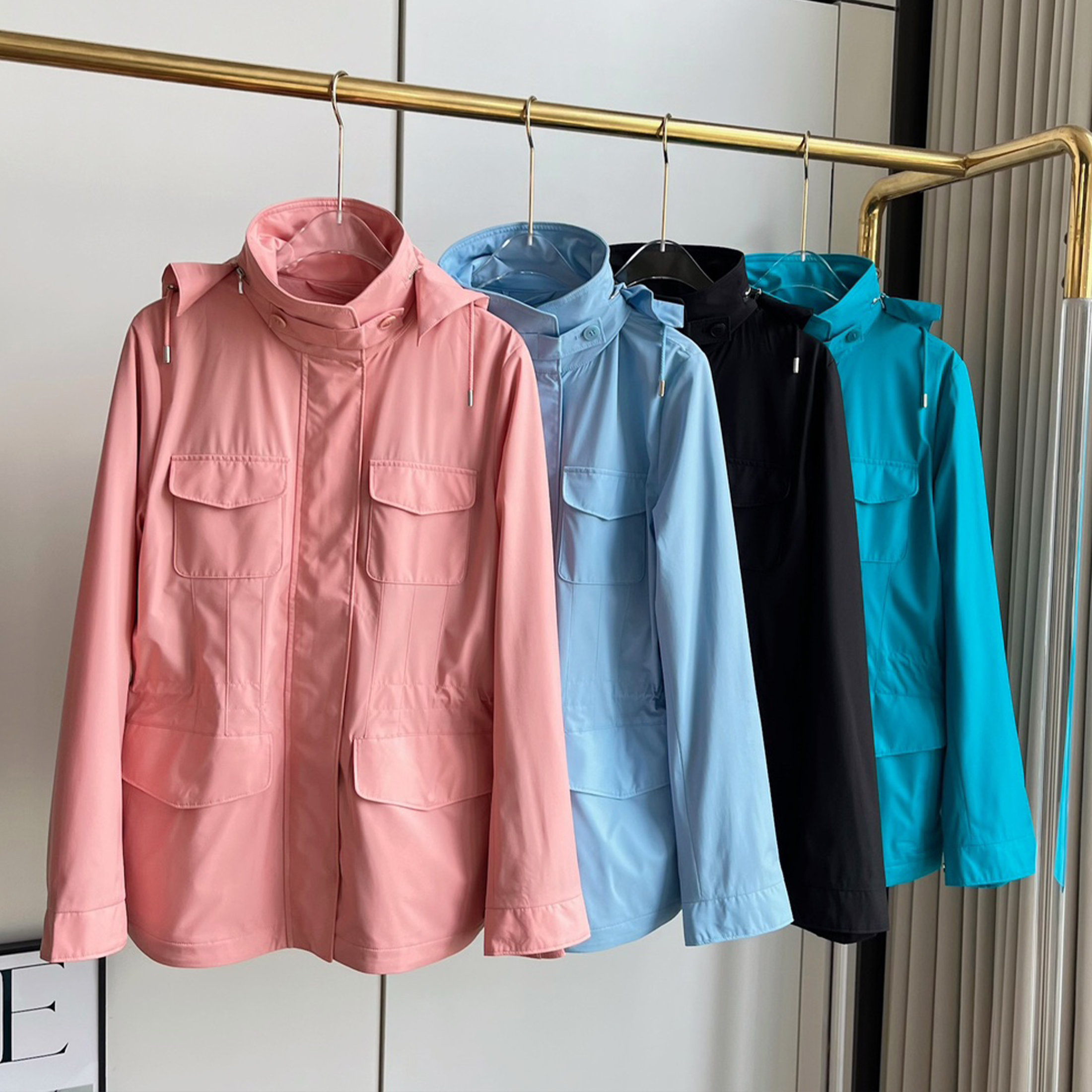 NIGO Loro Piana Women's Spring And Autumn Solid Color Windbreaker Jacket Hooded Pockets Stand-up Collar Jacket Fashion Casual Jacket Ngvp #nigo8894