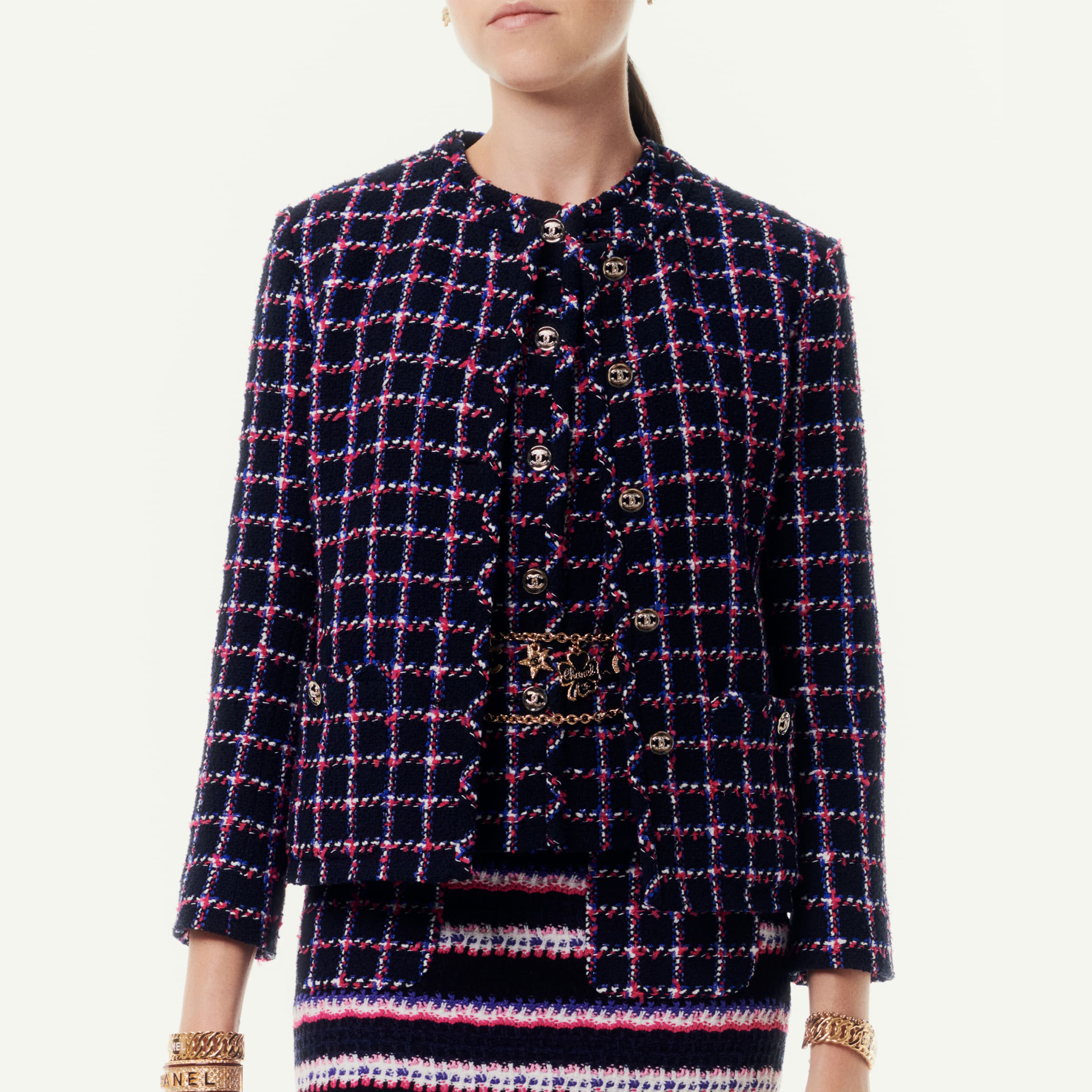 NIGO Chanel Women's Spring and Autumn Tweed Plaid Colorblocking Silhouette Jacket Button Waist Vest Set Suit Ngvp #nigo8891