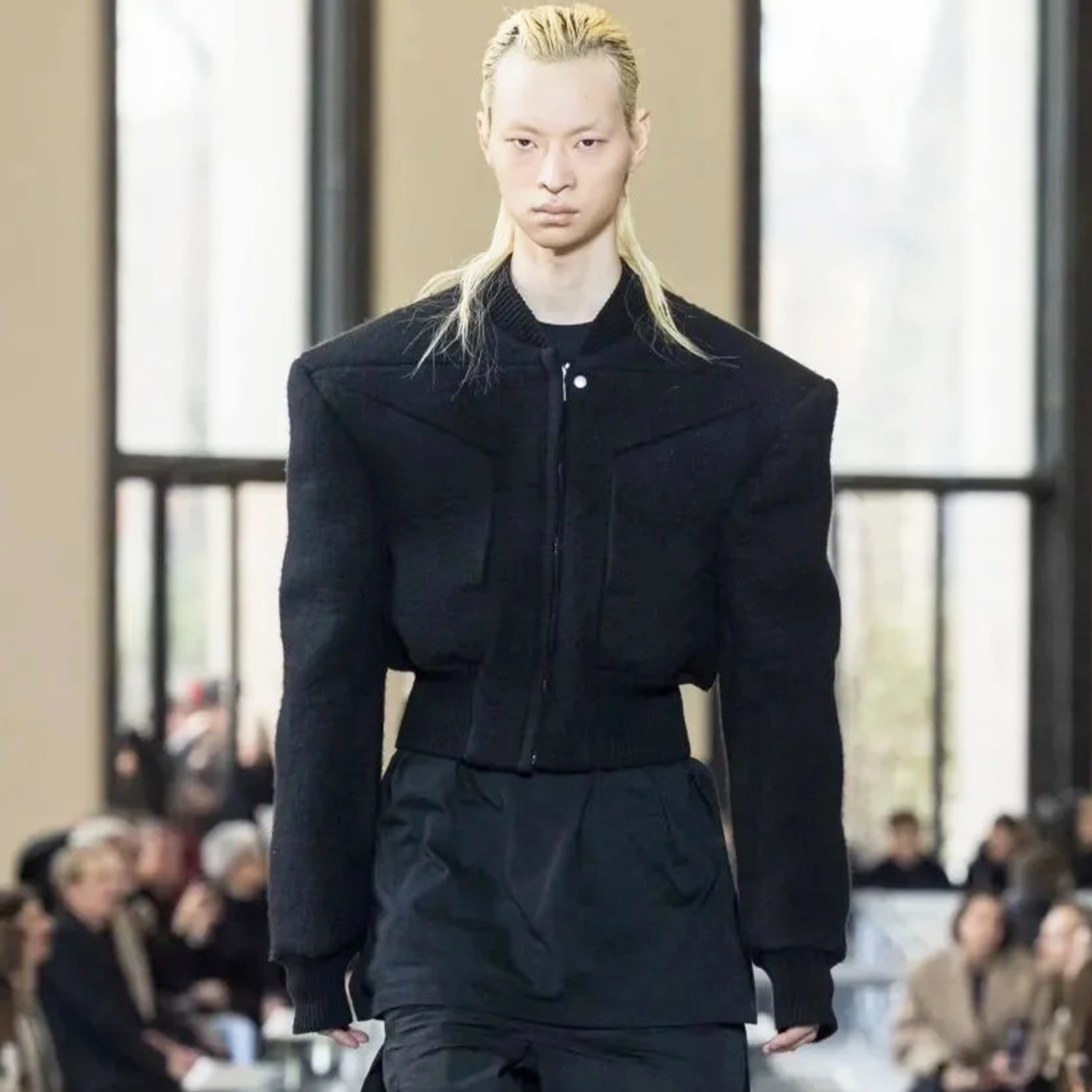 NIGO Rick Owens Men's Winter Dark Wool Shoulder Padded Flight Jacket Waisted Peplum Fitted Jacket Ngvp #nigo8922