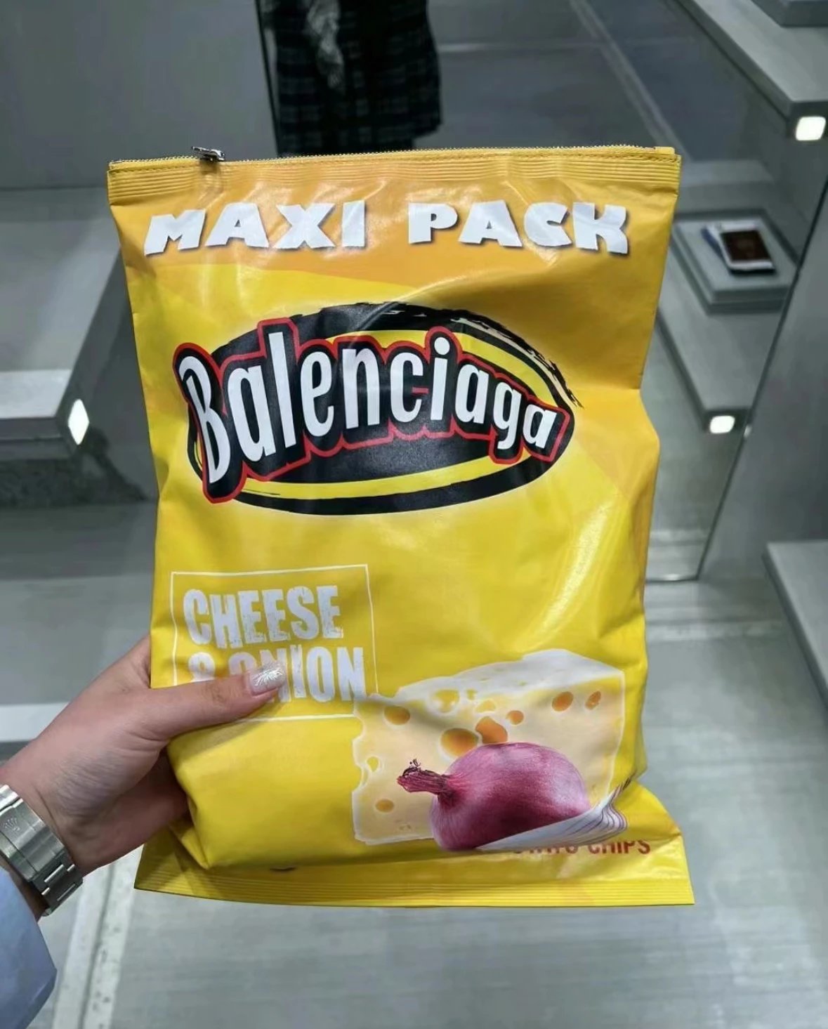 NIGO Balenciaga Yellow Cowhide Zipper Potato Chips Tote Clutch Bag #nigo72571