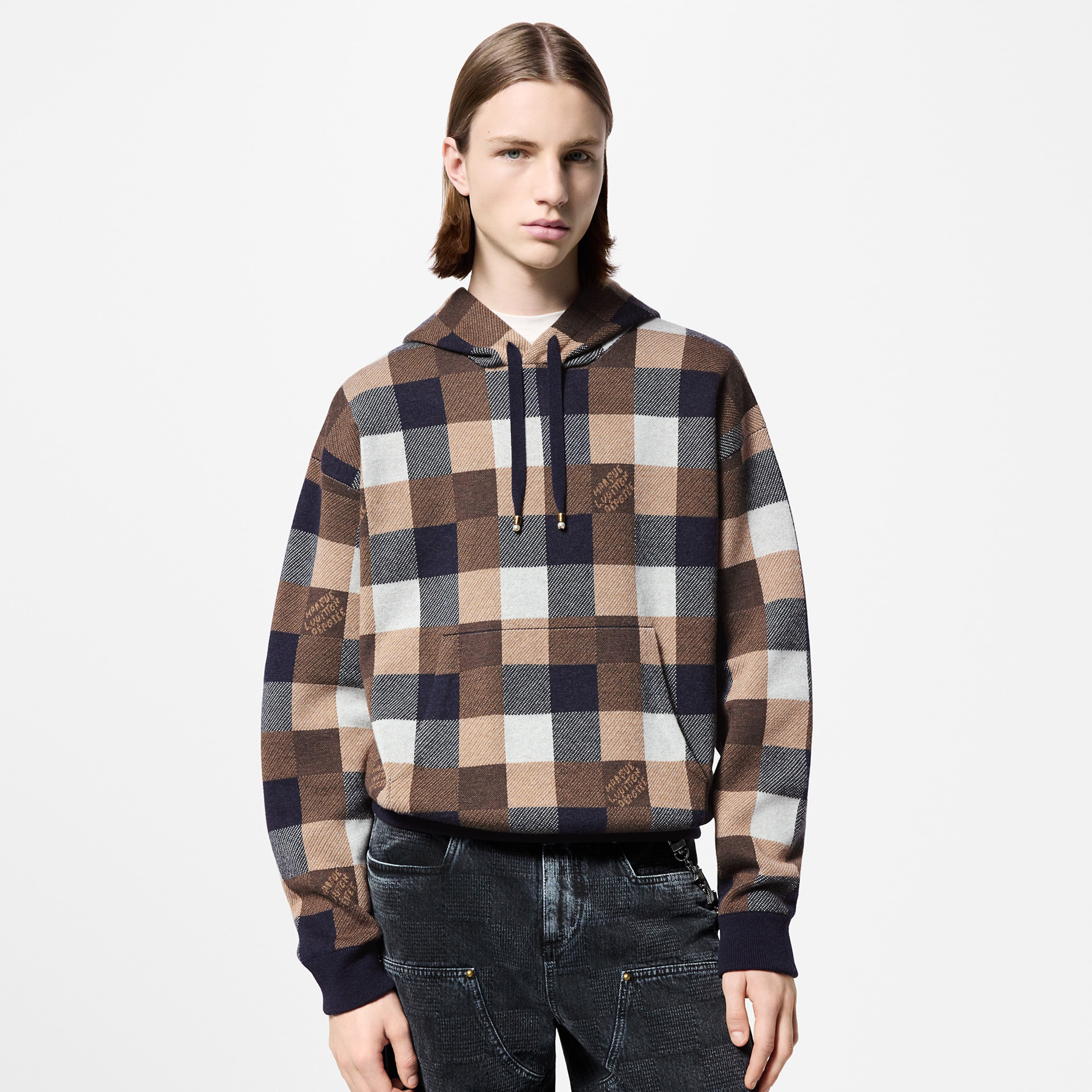 NIGO Louis Vuitton Men's Spring and Autumn Plaid Letter Logo Wool Hooded Long Sleeve Sweatshirt Pullover #nigo72587