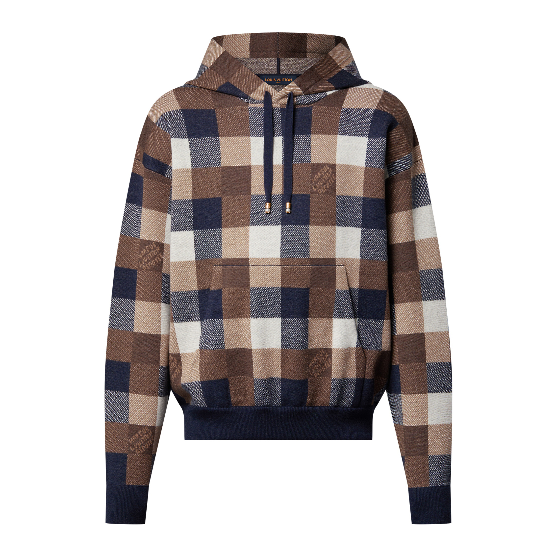 NIGO Louis Vuitton Men's Spring and Autumn Plaid Letter Logo Wool Hooded Long Sleeve Sweatshirt Pullover #nigo72587