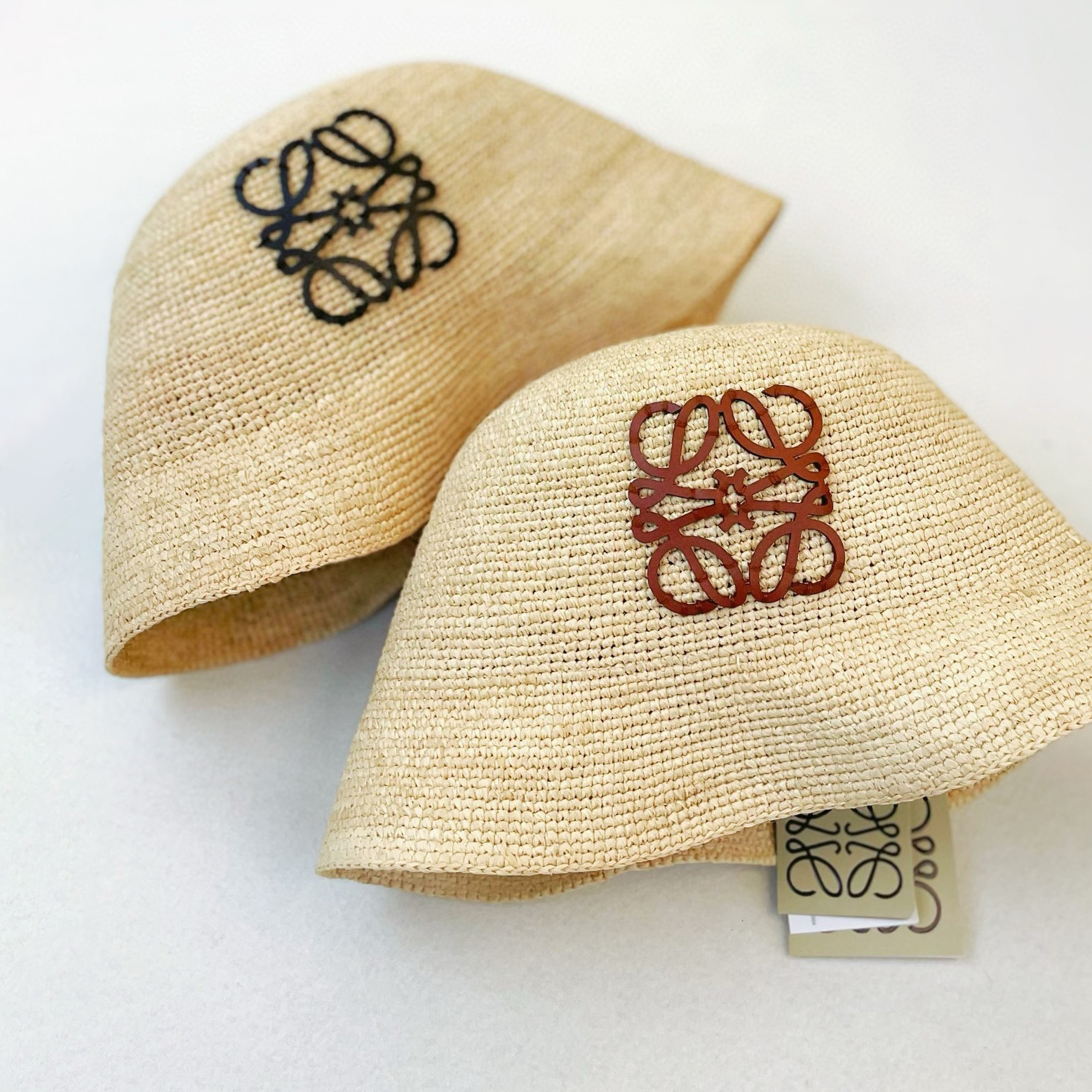 NIGO Loewe Women's Khaki Raffia And Cowhide Bucket Hat Flat Cap Large Brim Hat (color Please Contact Customer Service To Determine) #nigo72593