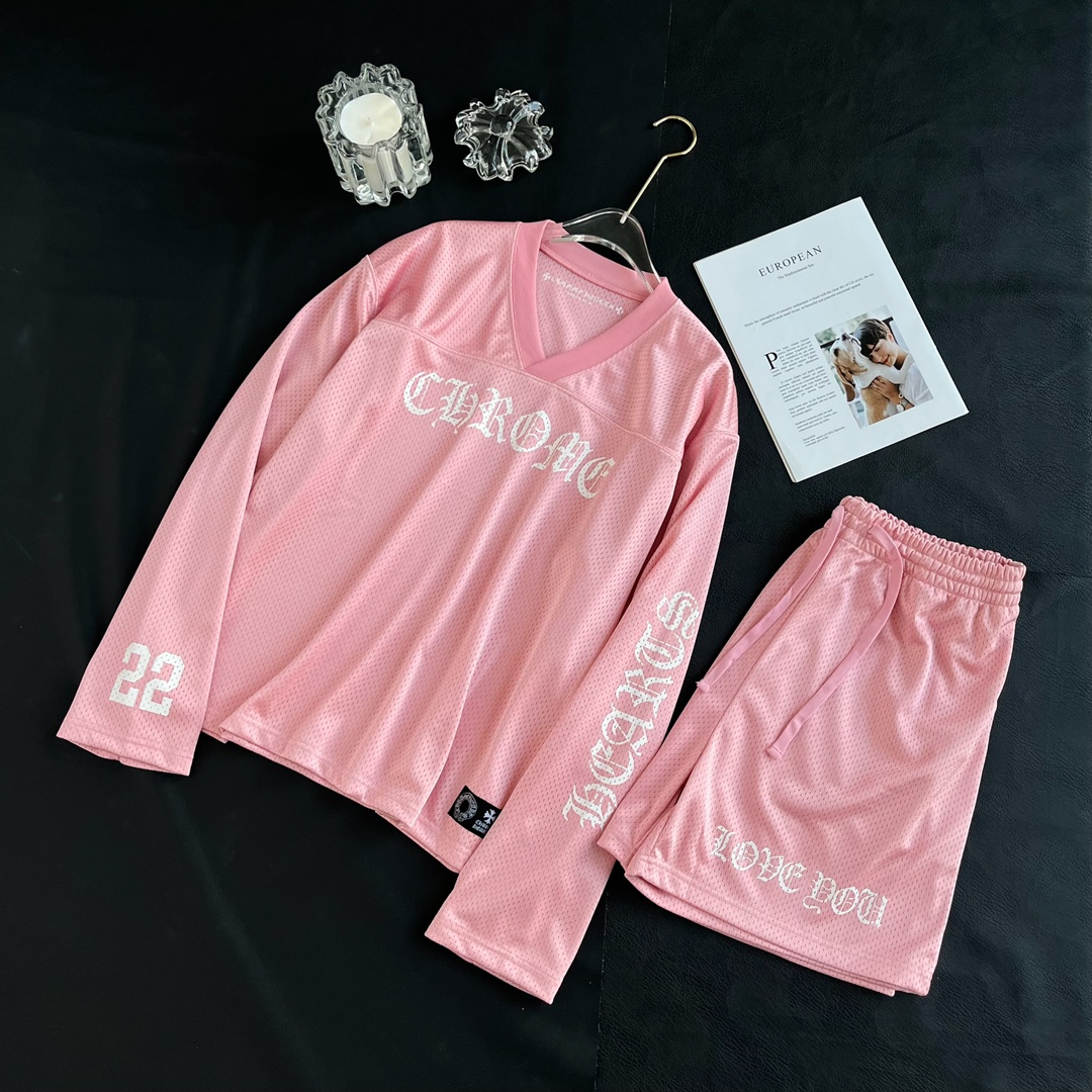 NIGO Chrome Hearts Men's Summer and Winter Pink Long Sleeve T-Shirt Shorts Set Suit #nigo72589