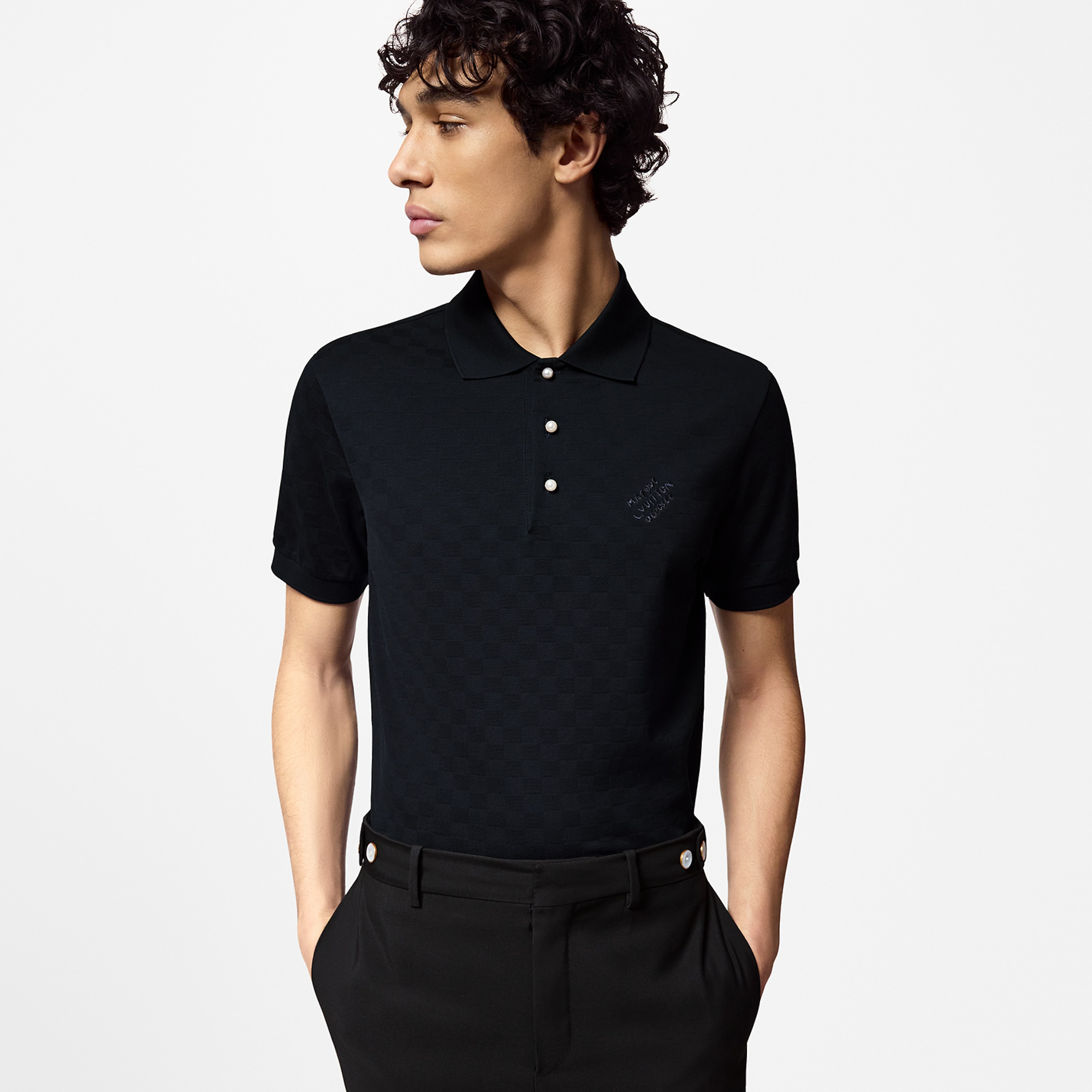 NIGO Louis Vuitton Men's Summer Black Logo Letter Printed Cotton Short Sleeve Polo Shirt T-Shirt #nigo72577