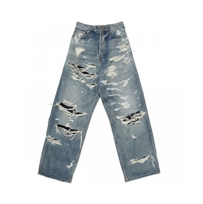 NIGO Balenciaga Men's Women's Four Seasons Fashion Destroyed Denim Trousers Blue Double Layer Casual Fit Straight Jeans Pants Ngvp #nigo8933