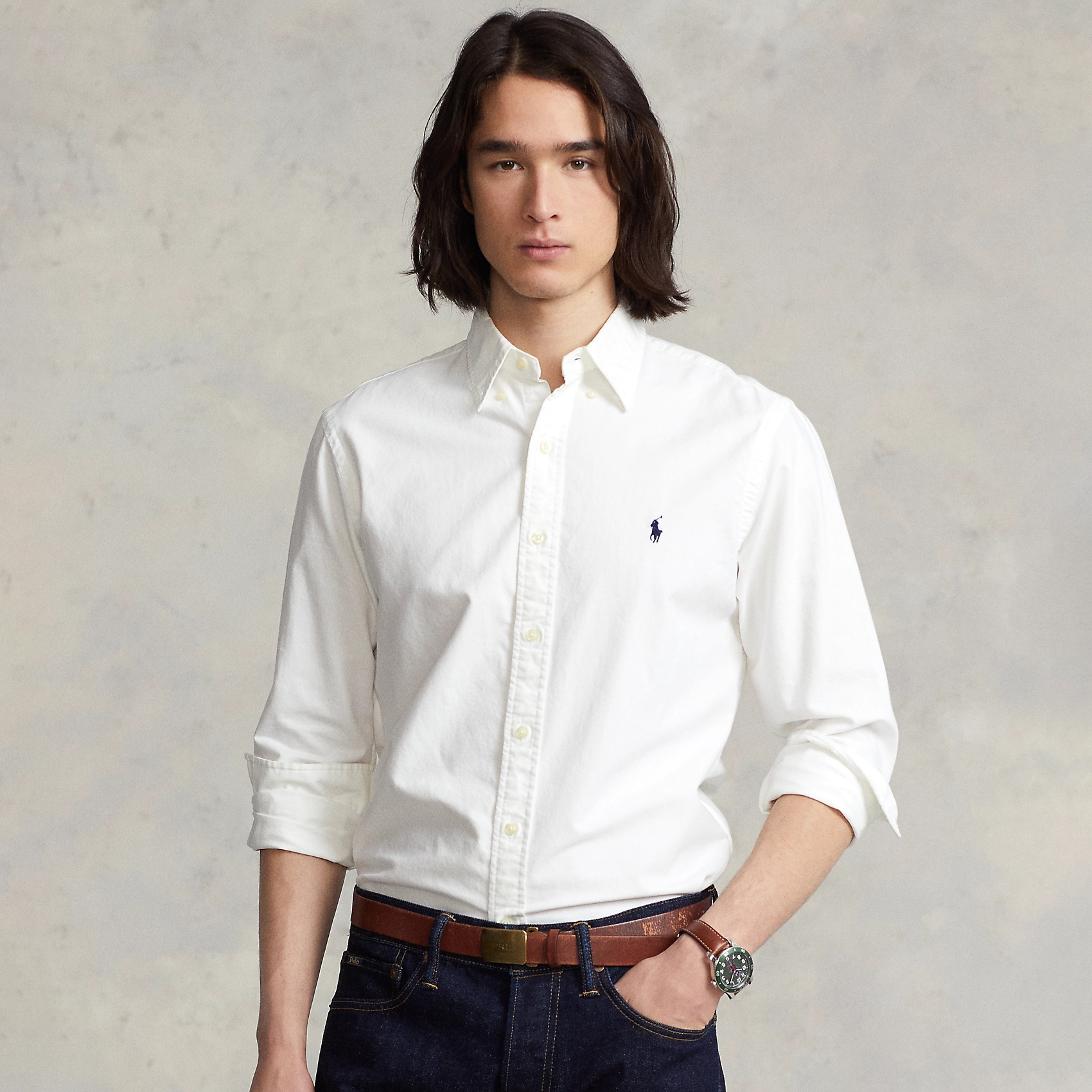 NIGO Ralph Lauren Men's Spring and Fall Logo Embroidery Fitted Single Breasted Long Sleeve Shirt #nigo72613