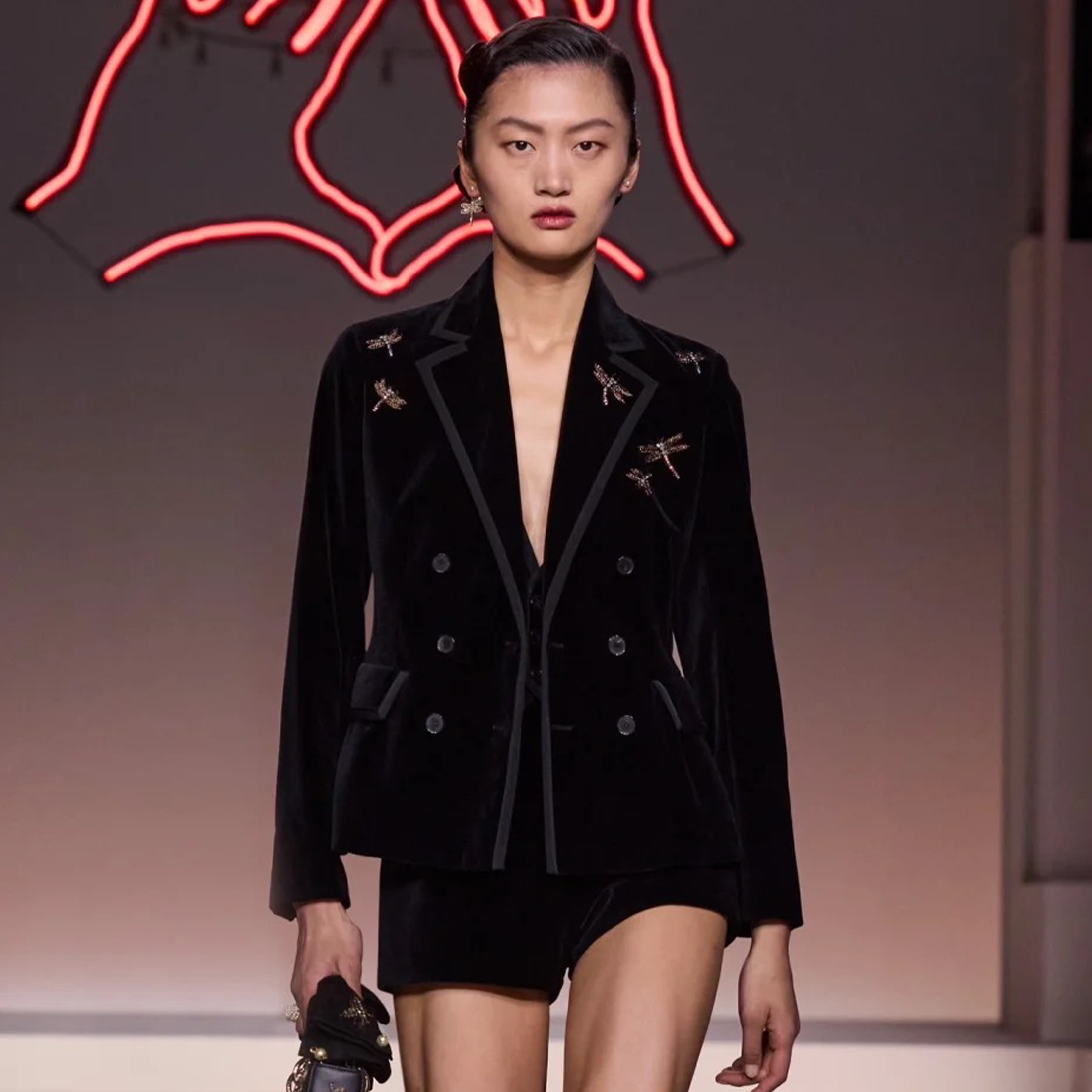 NIGO Dior Women's Spring and Autumn Embroidered Velvet Waisted Suit Lapel Double Breasted Black Jacket Ngvp #nigo8925