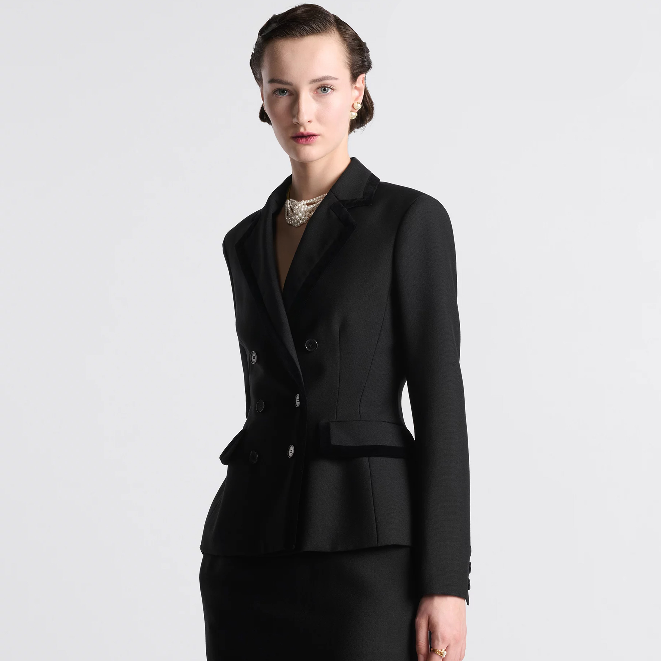 NIGO Dior Women's Spring and Autumn Wool Velvet Trim Waisted Suit Lapel Double Breasted Black Jacket Ngvp #nigo8924