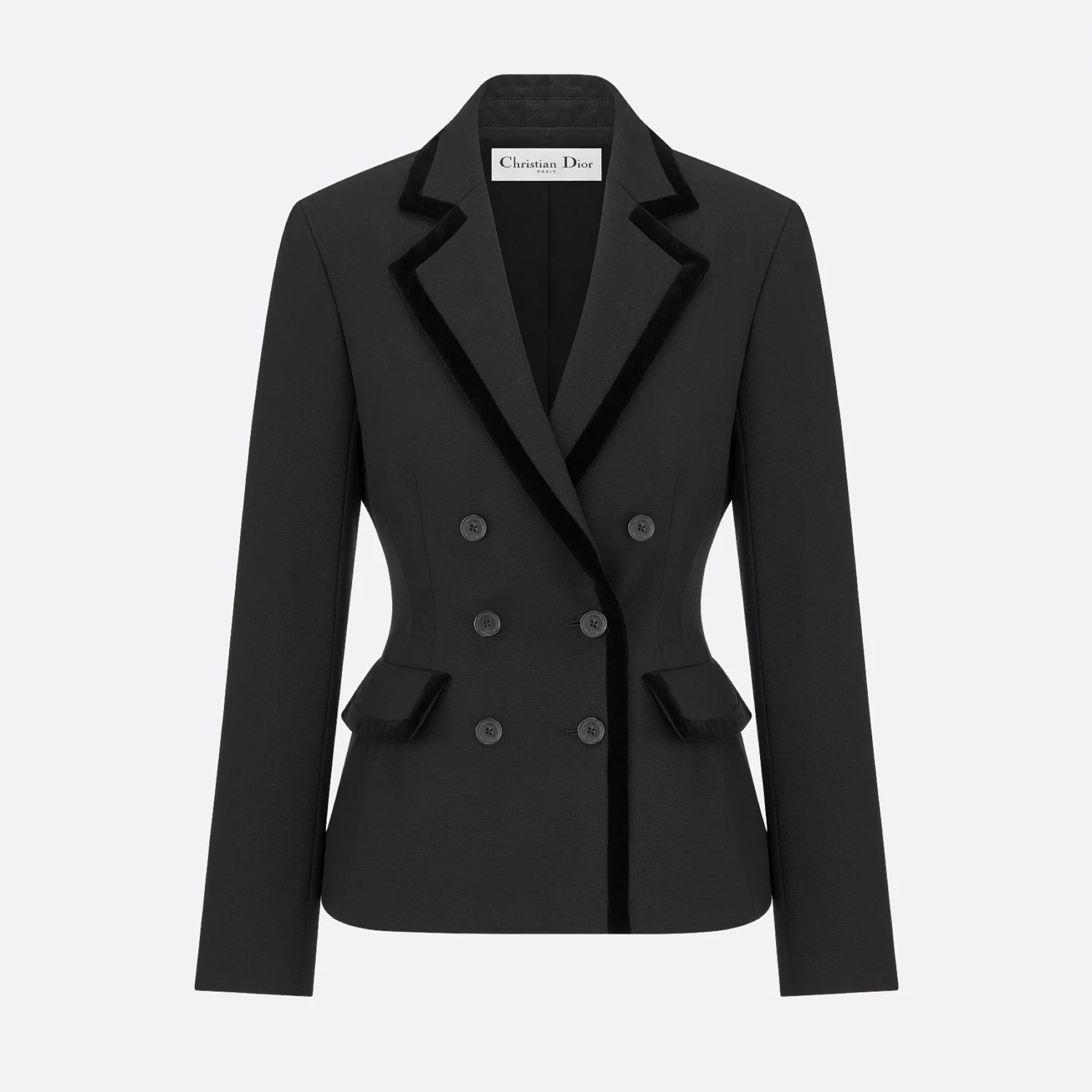 NIGO Dior Women's Spring and Autumn Wool Velvet Trim Waisted Suit Lapel Double Breasted Black Jacket Ngvp #nigo8924