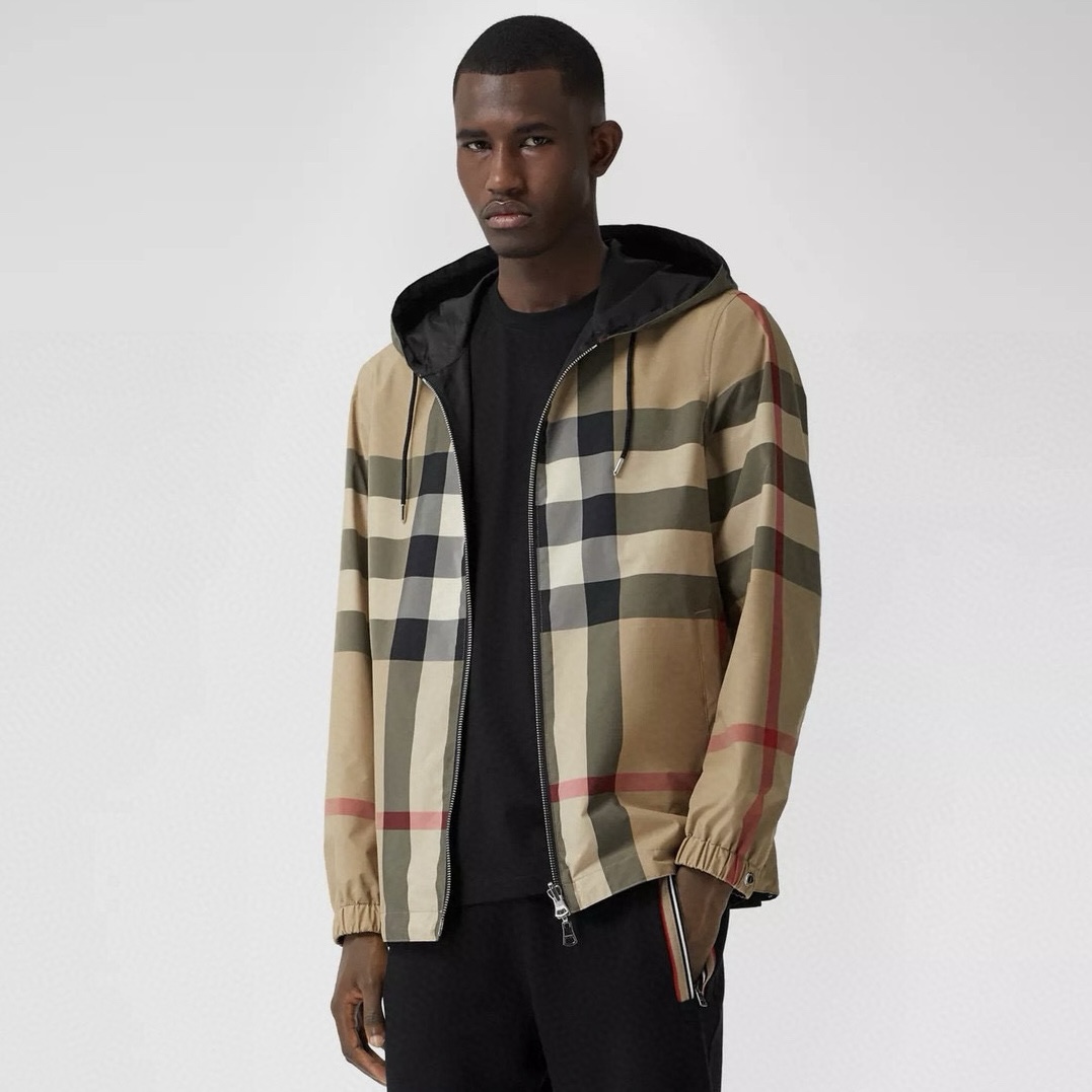 NIGO Burberry Men's Spring and Fall Reversible Plaid Checked Printed Hooded Long Sleeve Zipper Jacket #nigo72612