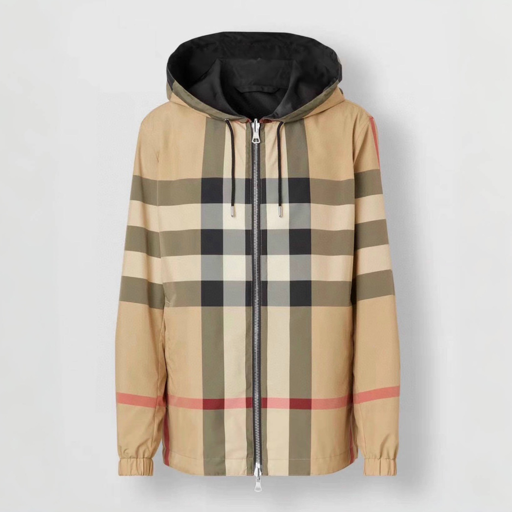 NIGO Burberry Men's Spring and Fall Reversible Plaid Checked Printed Hooded Long Sleeve Zipper Jacket #nigo72612