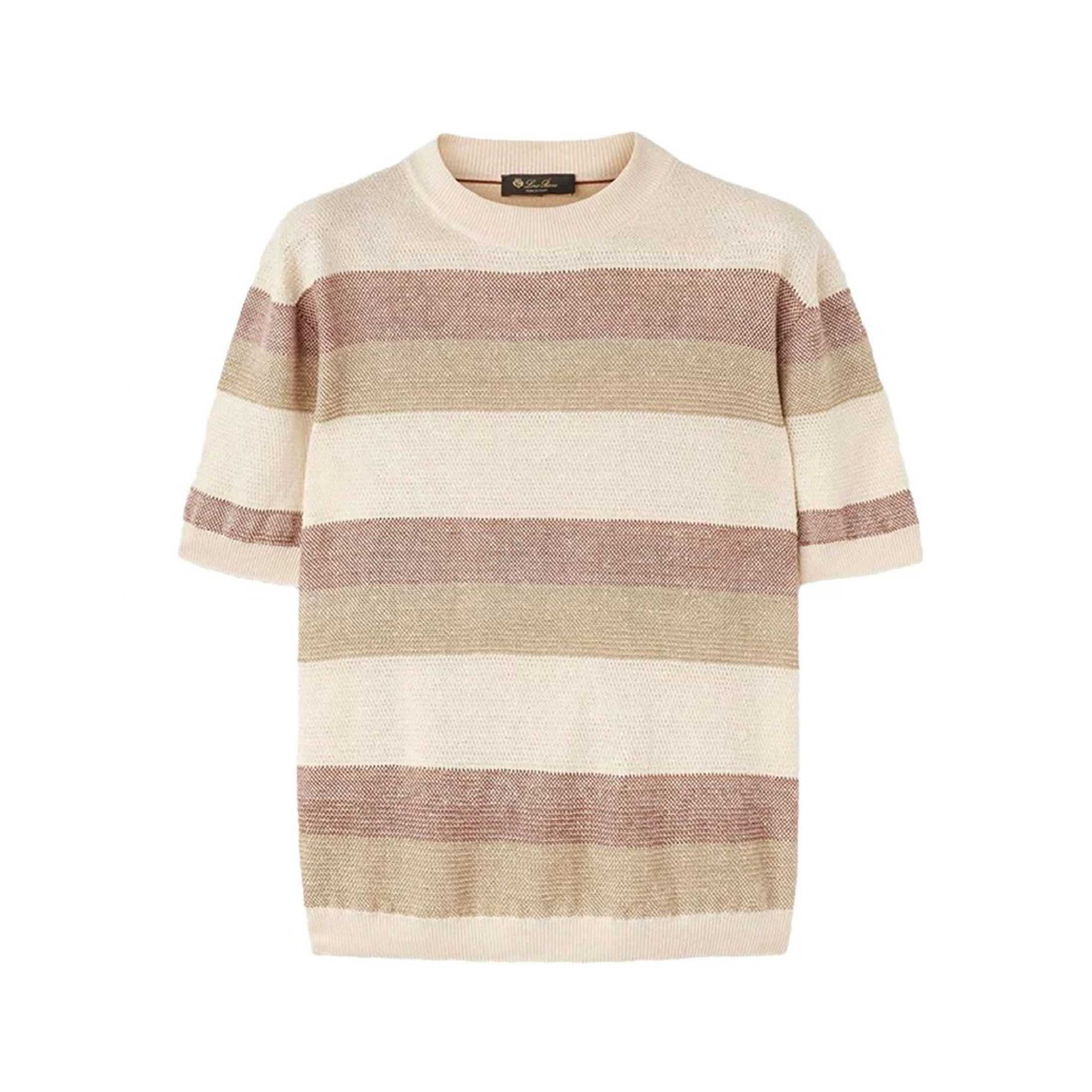 NIGO Loro Piana Men's Four Seasons Fashion Linen Knit Round Neck Top Short Sleeve T-Shirt Color Blocking Stripe T-Shirt Ngvp #nigo8931