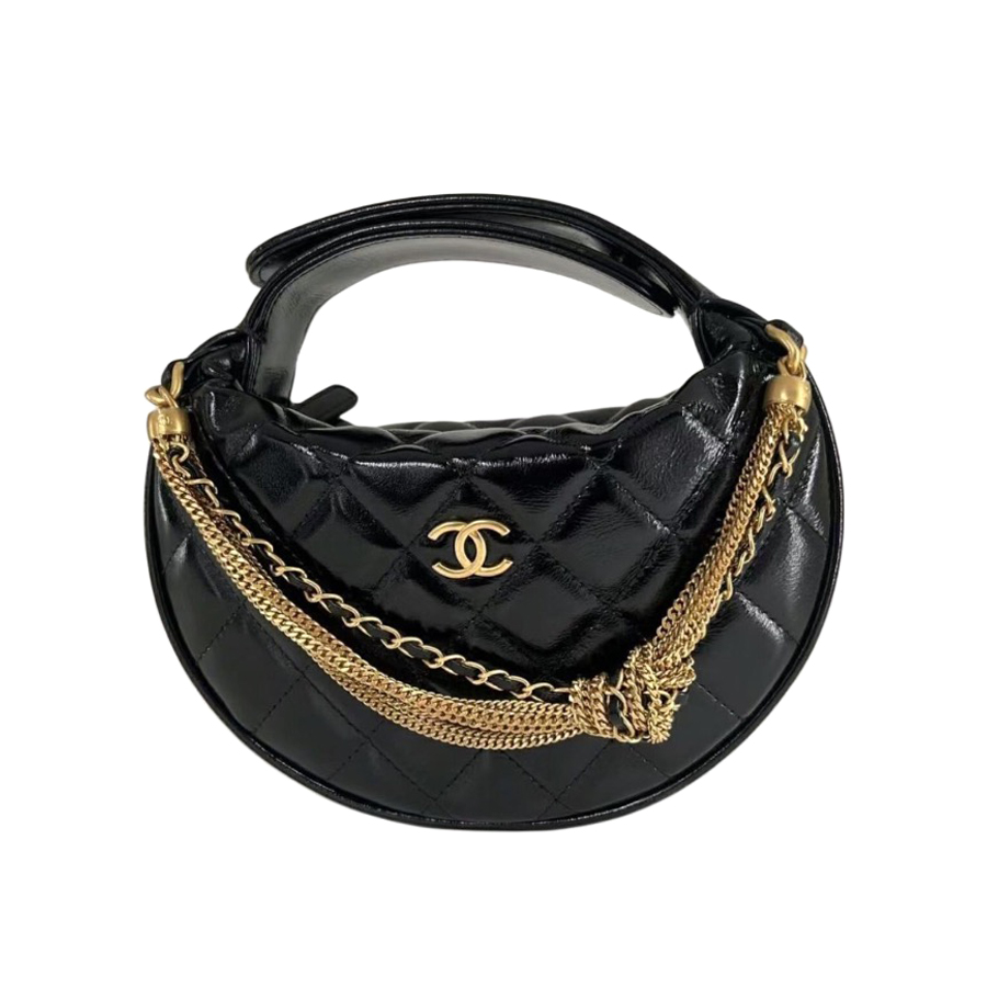 NIGO Chanel Women's Black Gold Buckle Diamond Pattern Zipper Closure Bright Color Pleated Calfskin Handbag Bag Bags #nigo72599