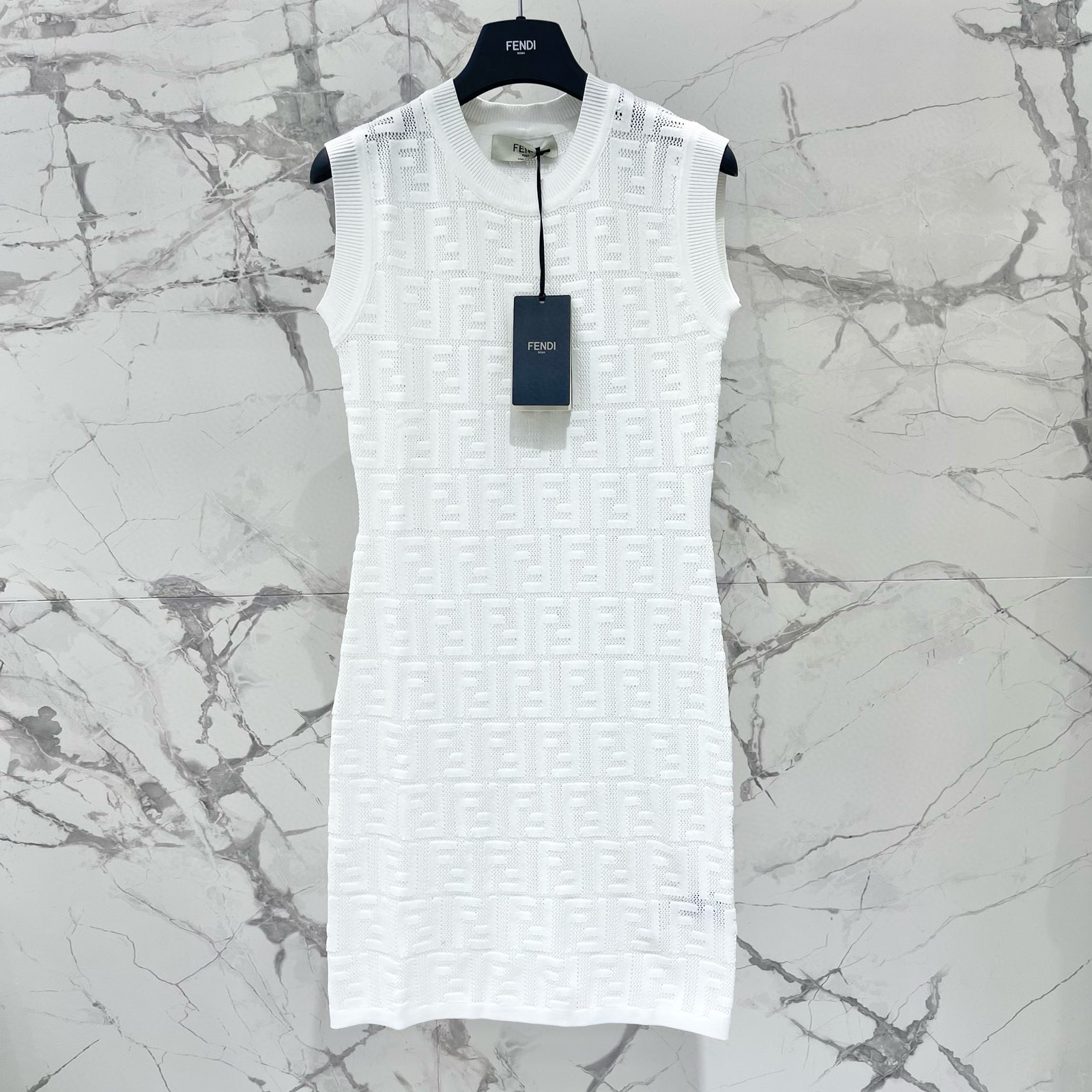 NIGO Fendi Women's Spring/Summer Solid Color Monogram Printed Round Neck Knit Sleeveless Dresses #nigo72621